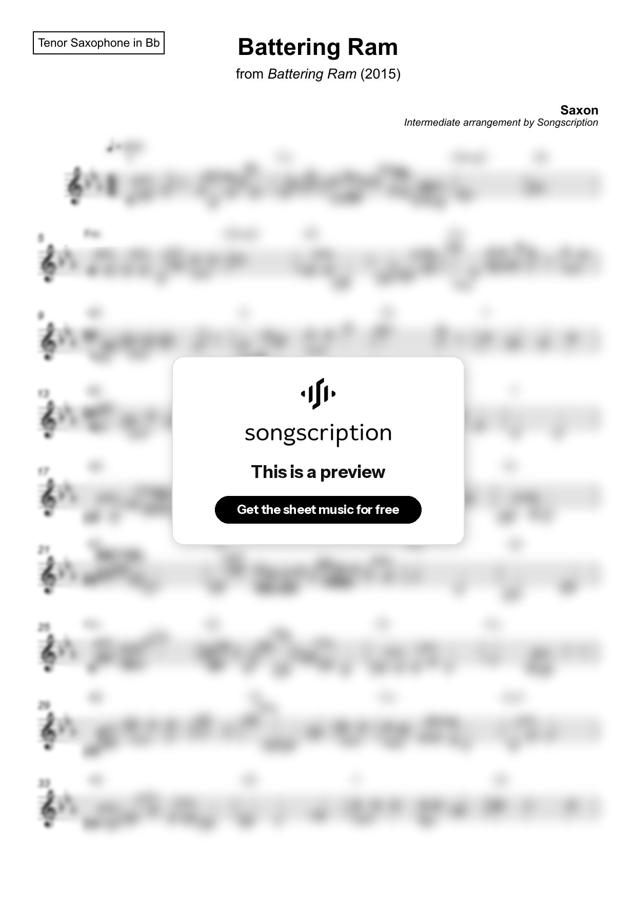 Intermediate Tenor Sax Sheet Music for "Battering Ram" by Saxon