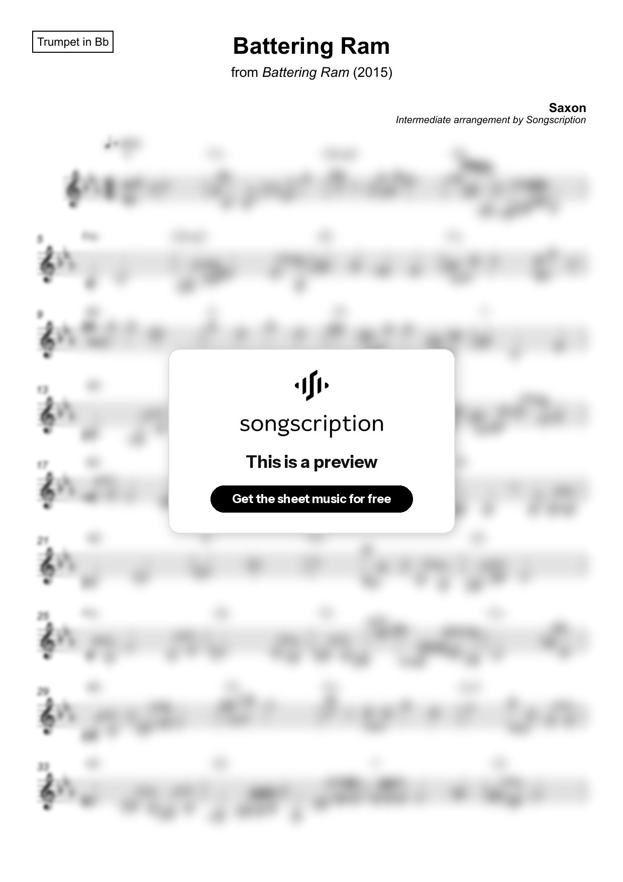 Intermediate Trumpet Sheet Music for "Battering Ram" by Saxon