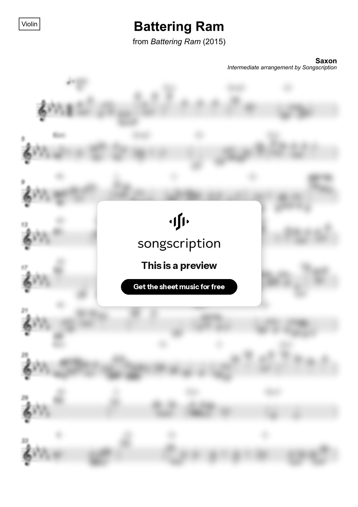Intermediate Violin Sheet Music for "Battering Ram" by Saxon