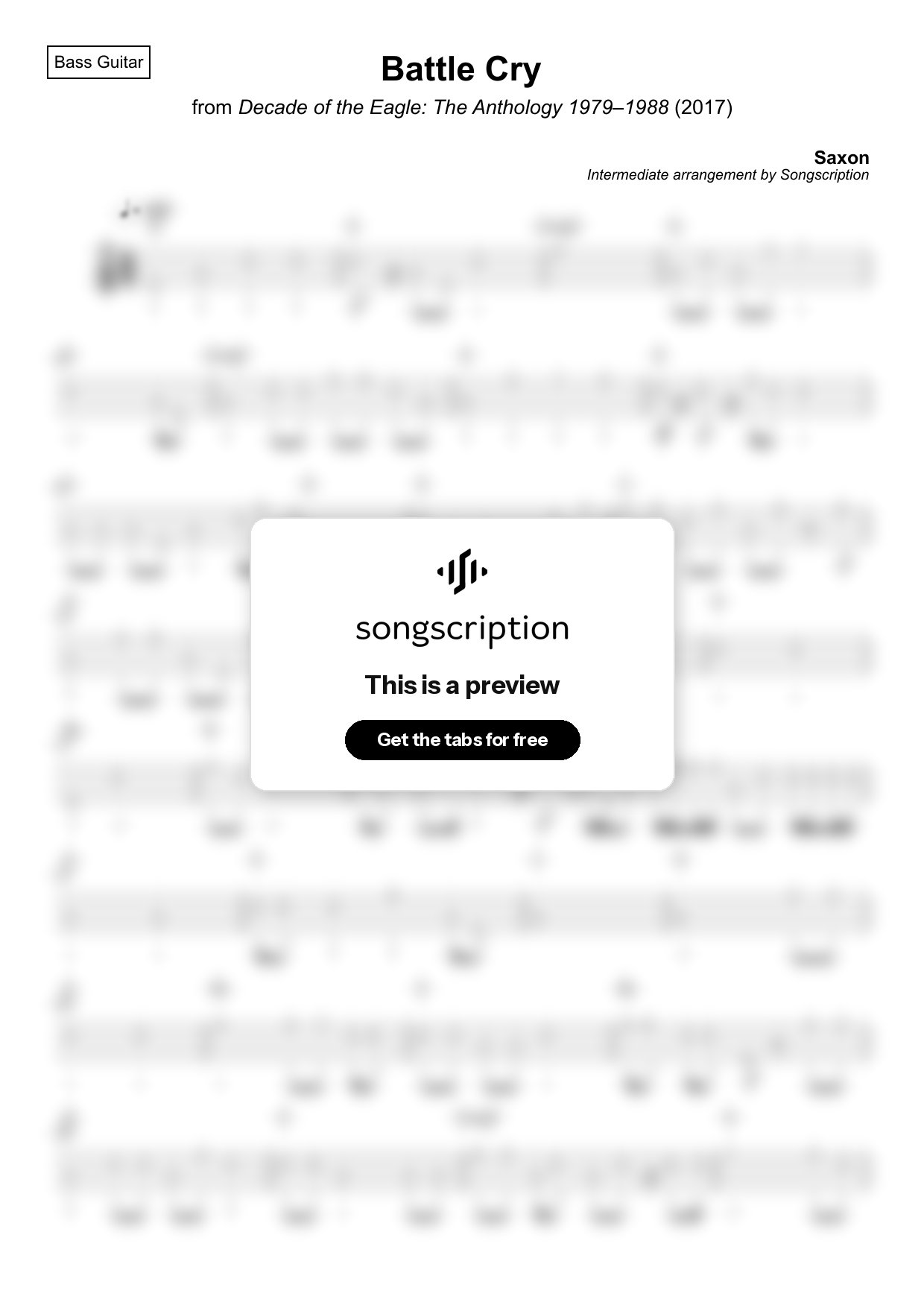 Intermediate Bass Guitar Tabs for "Battle Cry" by Saxon