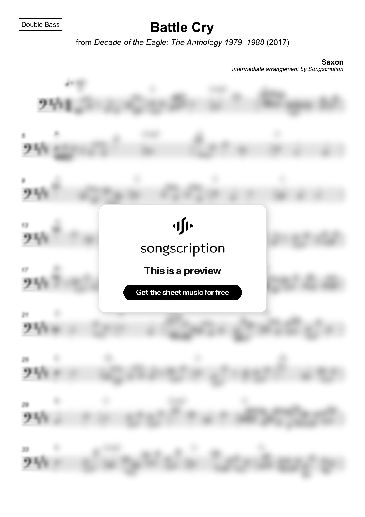 Intermediate Double Bass Sheet Music for "Battle Cry" by Saxon