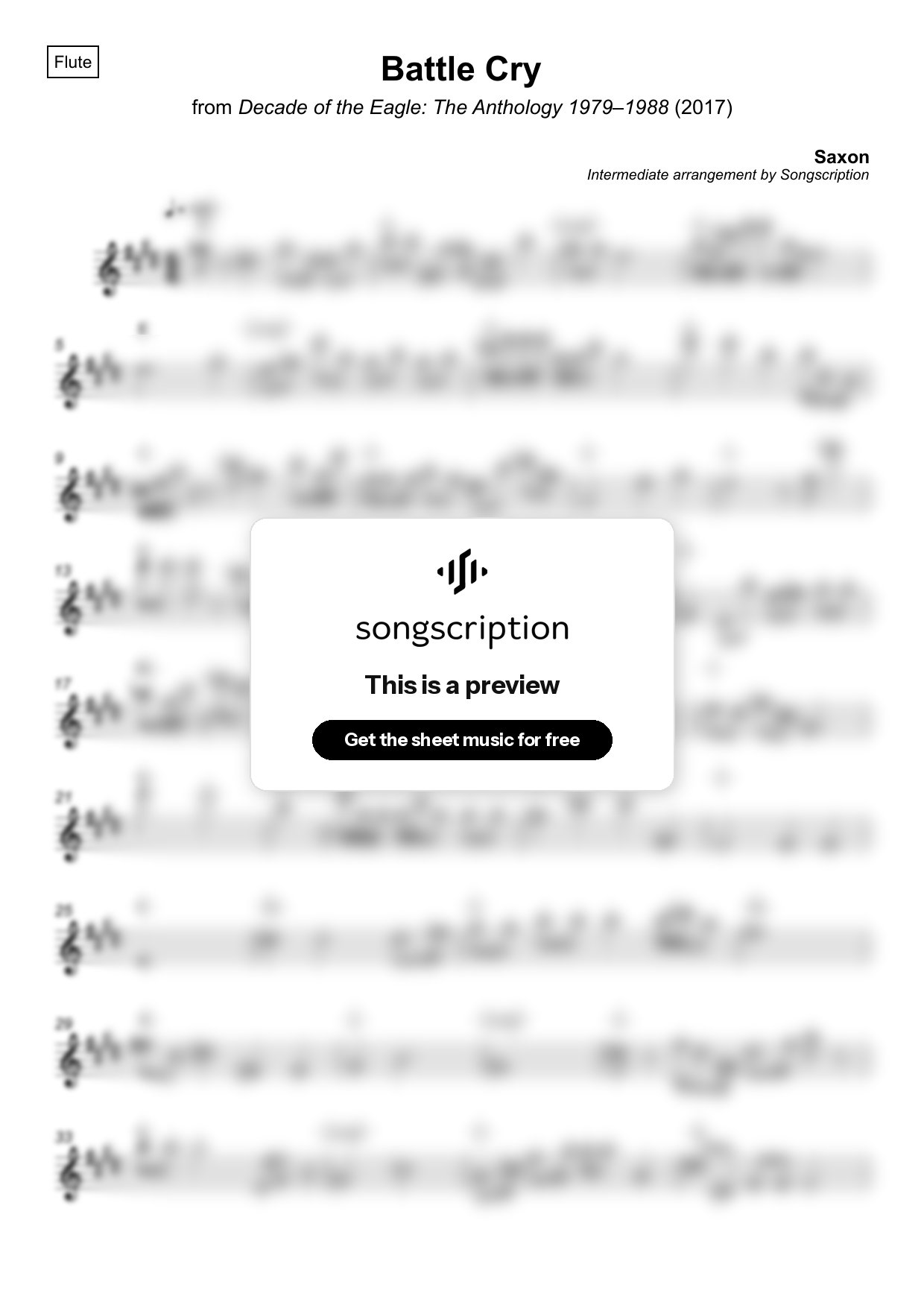 Intermediate Flute Sheet Music for "Battle Cry" by Saxon