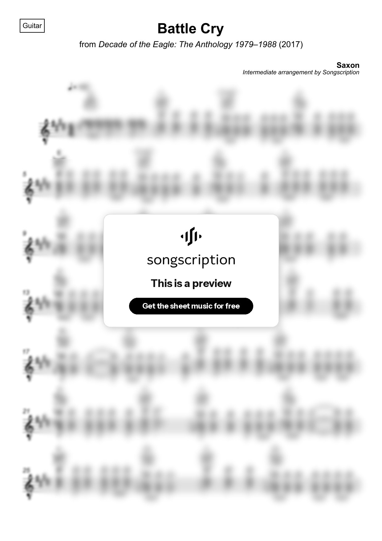 Intermediate Acoustic Guitar Sheet Music for "Battle Cry" by Saxon