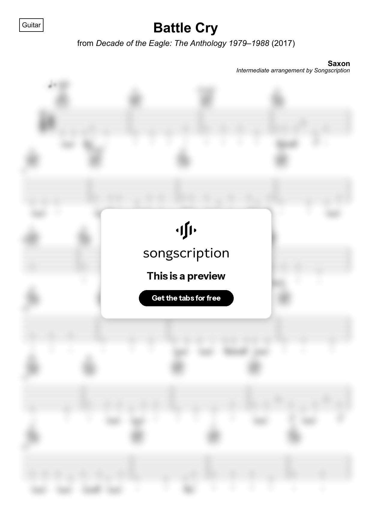 Intermediate Acoustic Guitar Tabs for "Battle Cry" by Saxon