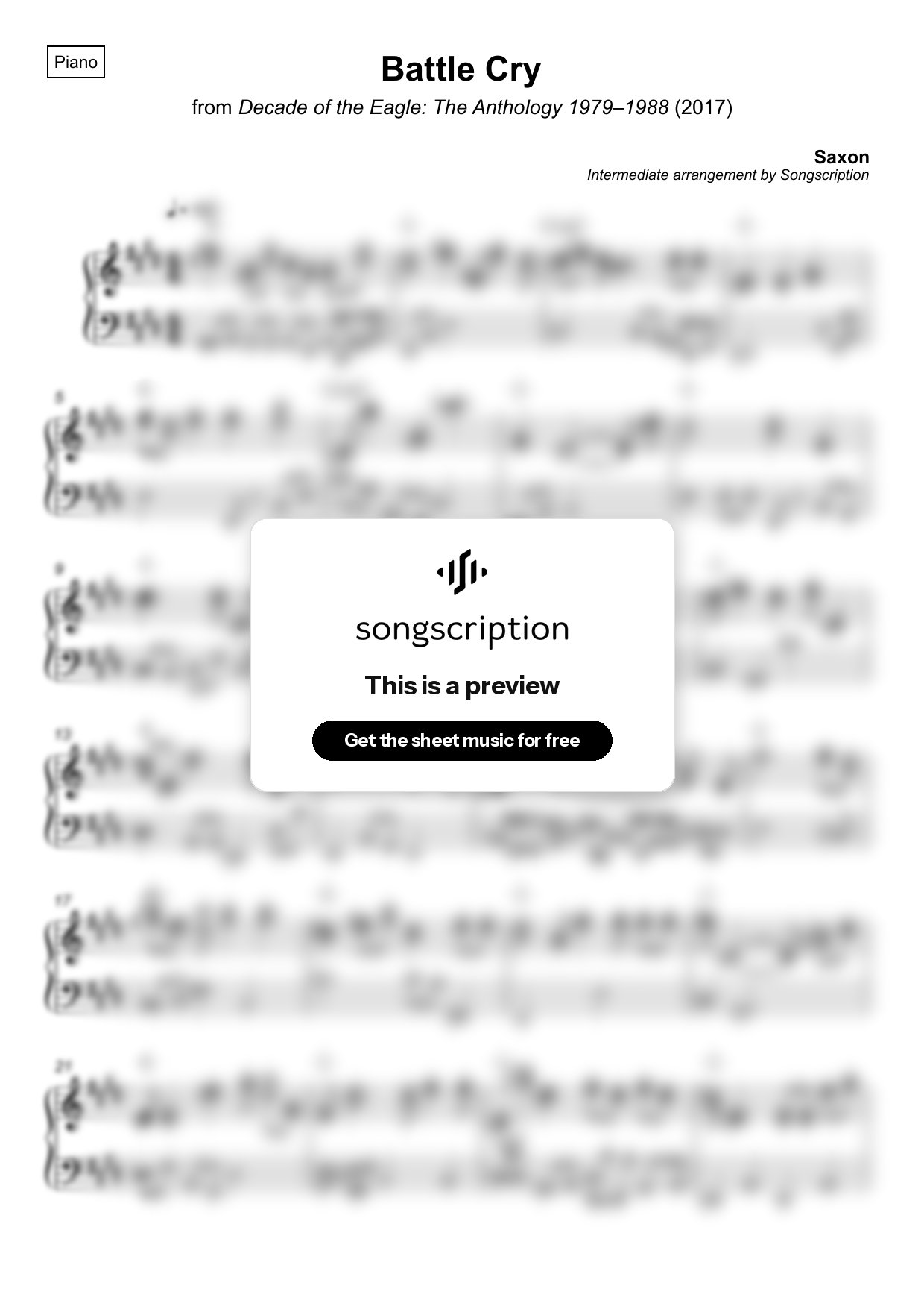 Intermediate Piano Sheet Music for "Battle Cry" by Saxon