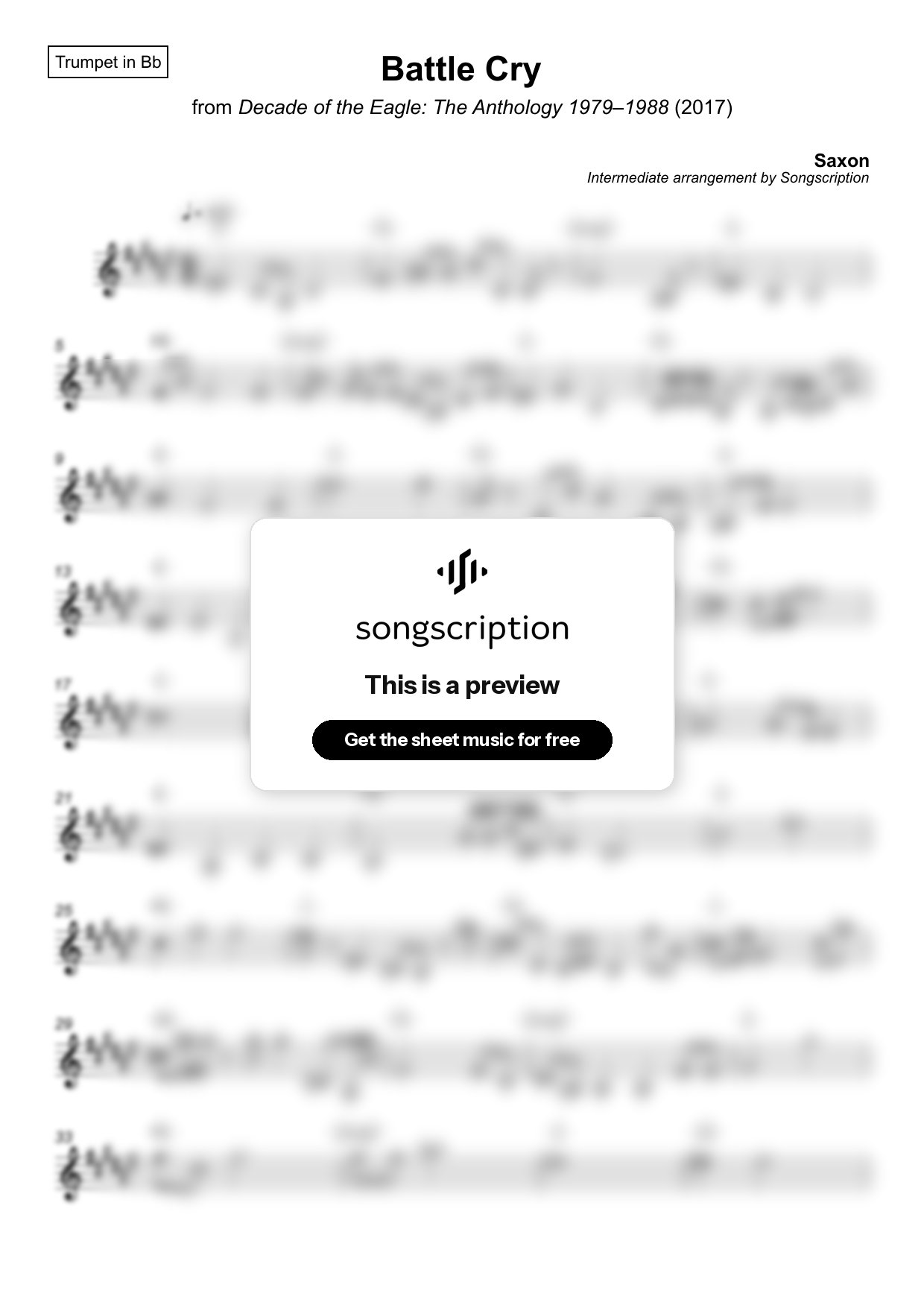 Intermediate Trumpet Sheet Music for "Battle Cry" by Saxon