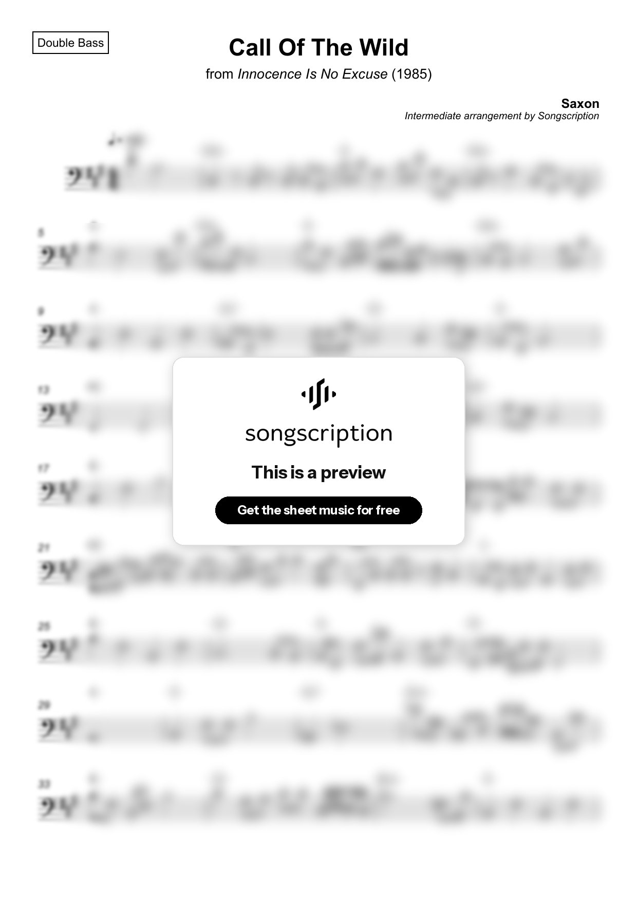 Intermediate Double Bass Sheet Music for "Call Of The Wild" by Saxon