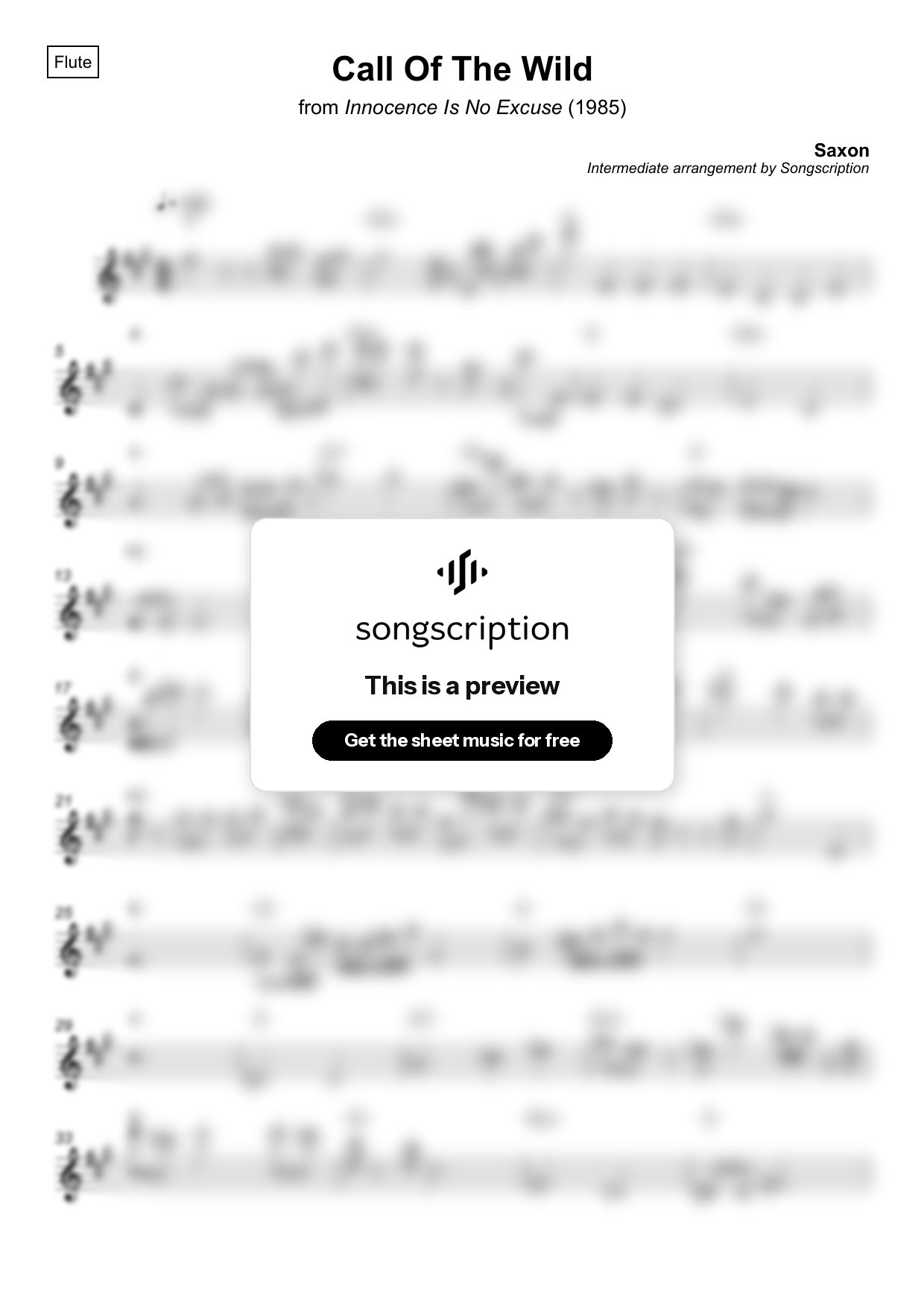 Intermediate Flute Sheet Music for "Call Of The Wild" by Saxon