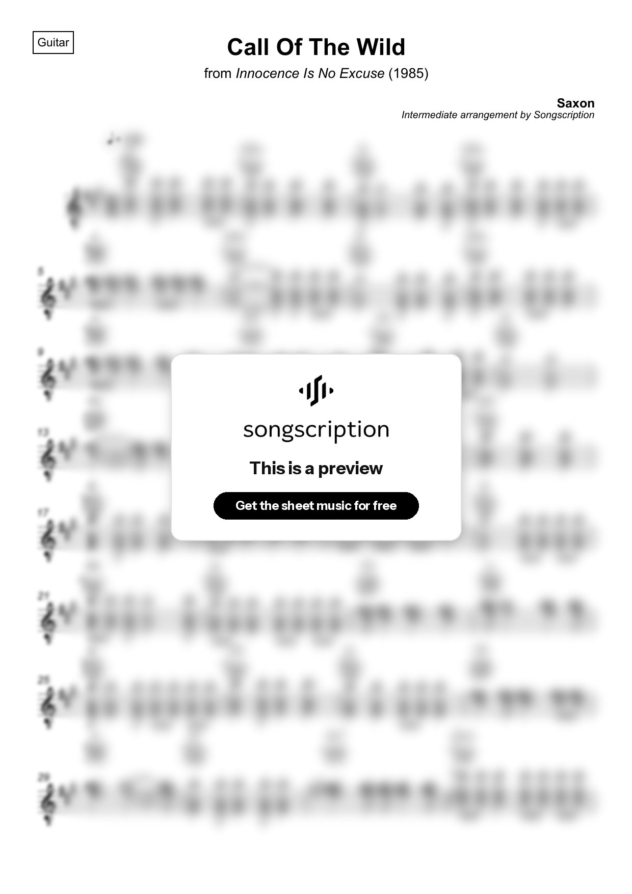 Intermediate Acoustic Guitar Sheet Music for "Call Of The Wild" by Saxon