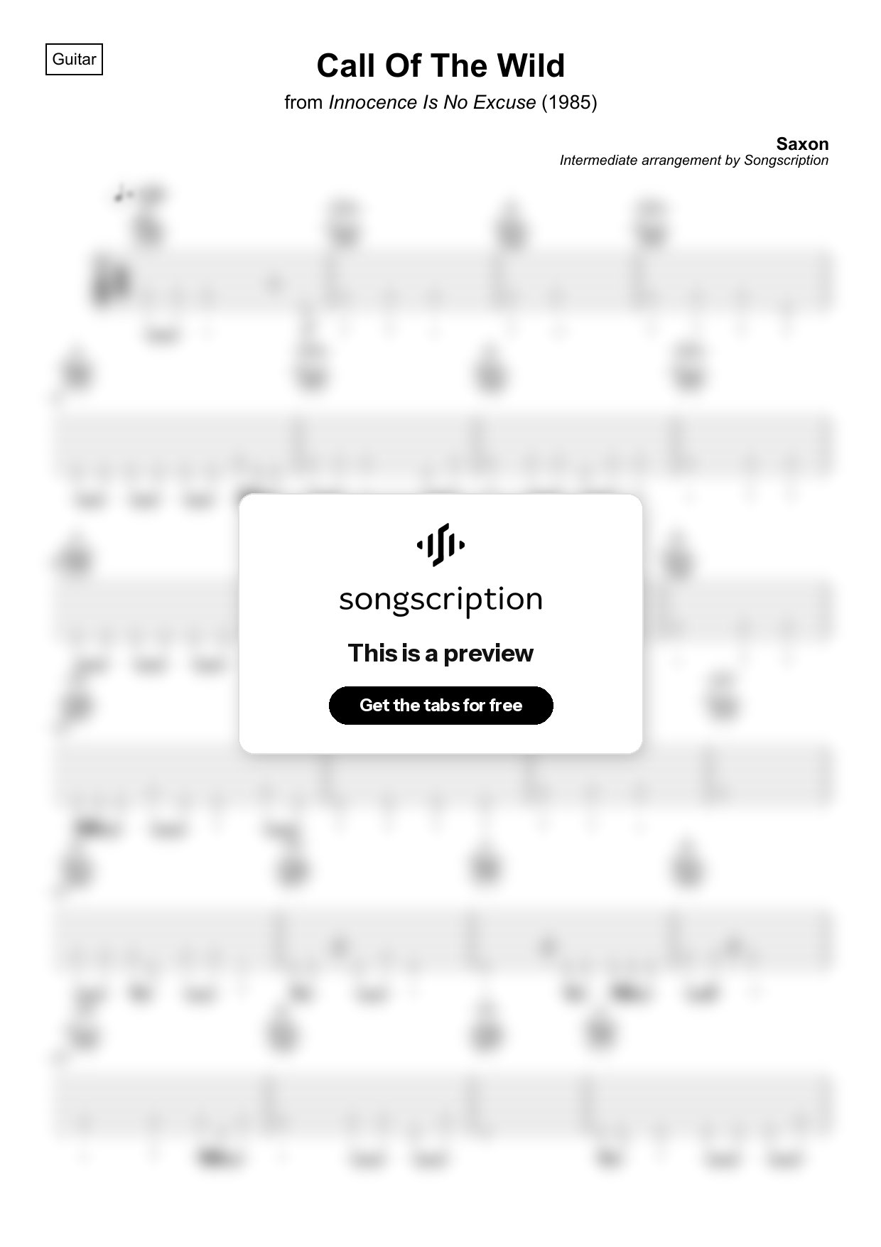 Intermediate Acoustic Guitar Tabs for "Call Of The Wild" by Saxon