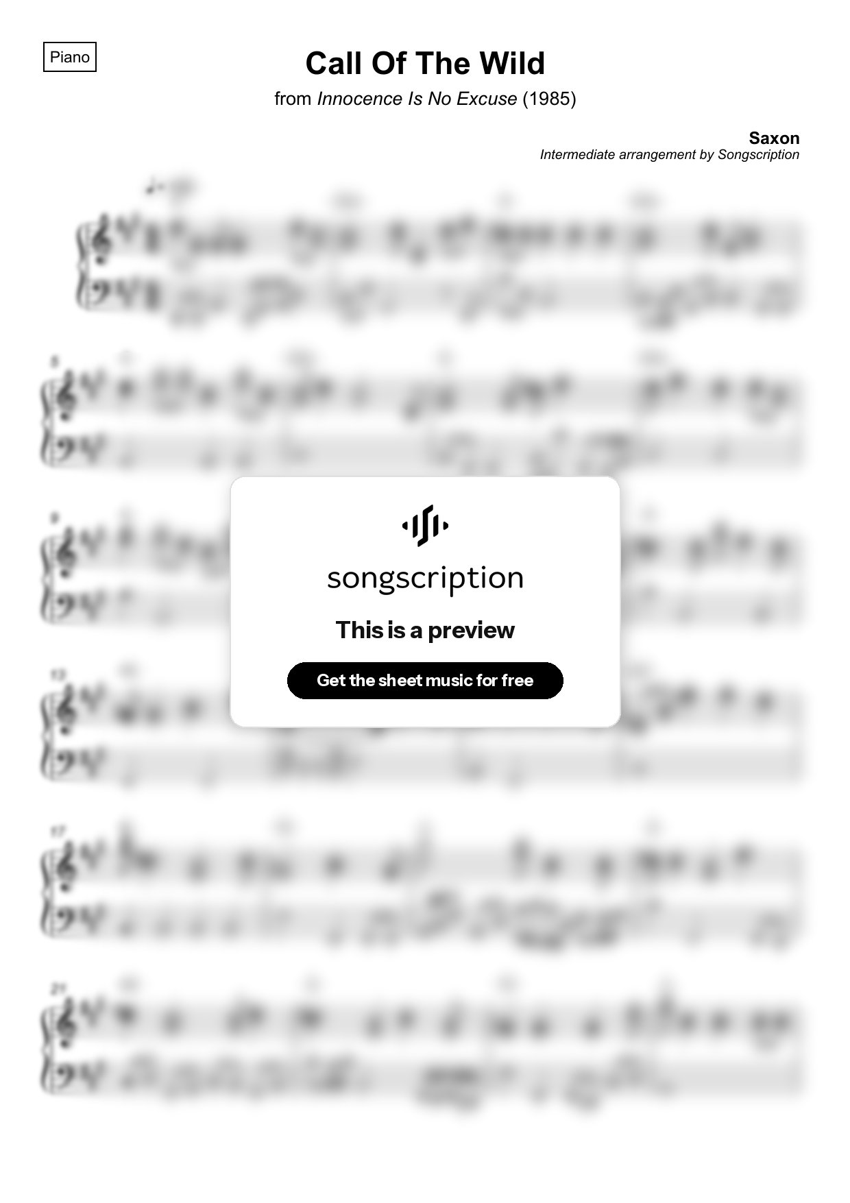 Intermediate Piano Sheet Music for "Call Of The Wild" by Saxon