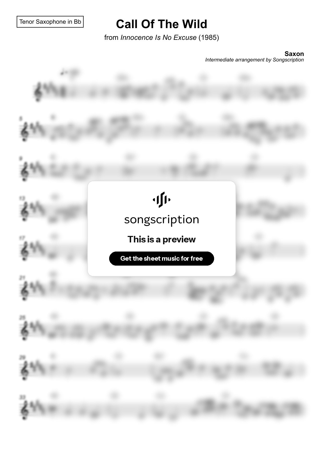 Intermediate Tenor Sax Sheet Music for "Call Of The Wild" by Saxon