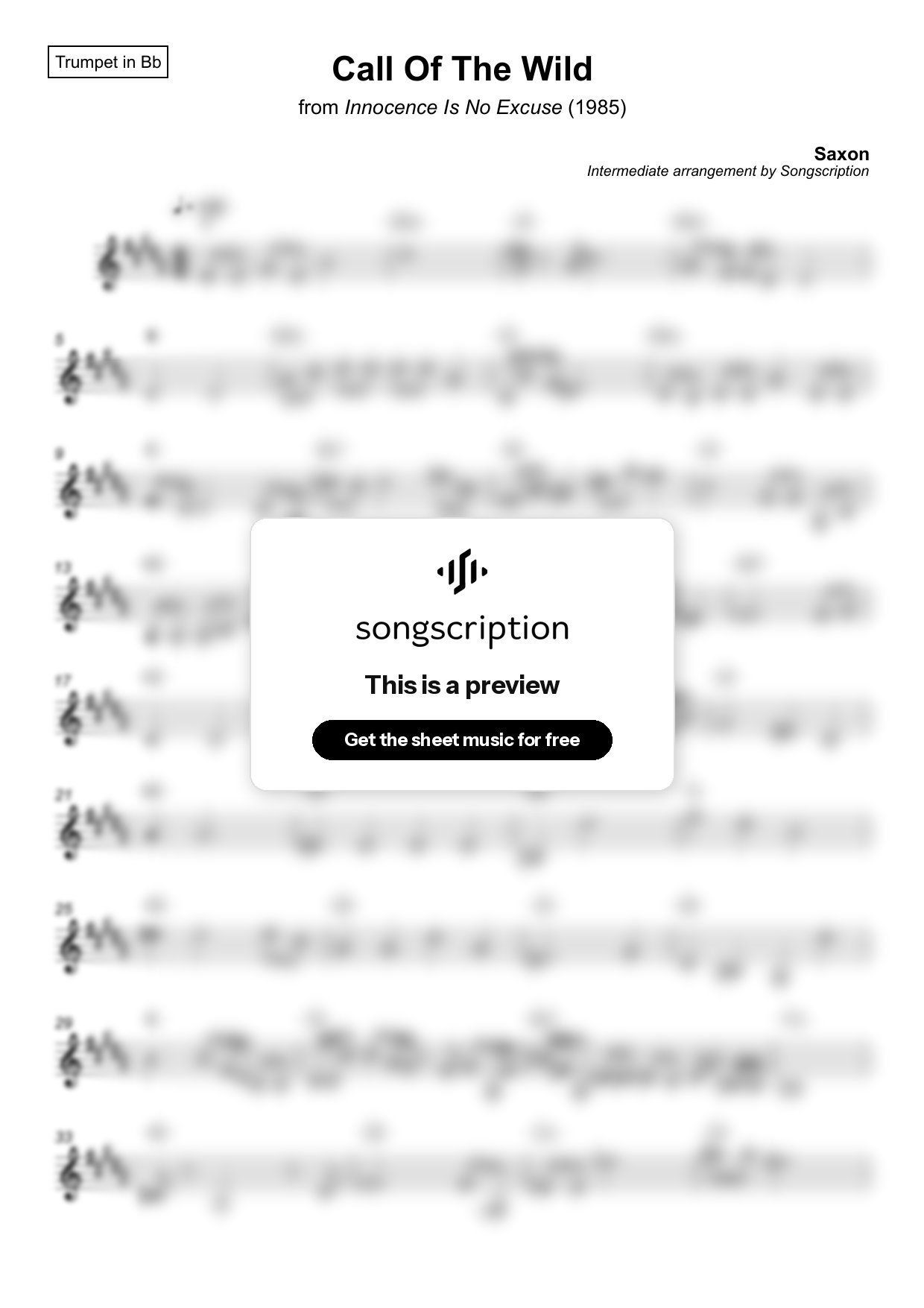 Intermediate Trumpet Sheet Music for "Call Of The Wild" by Saxon