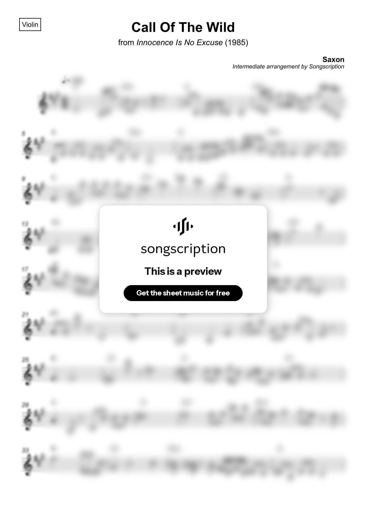 Intermediate Violin Sheet Music for "Call Of The Wild" by Saxon