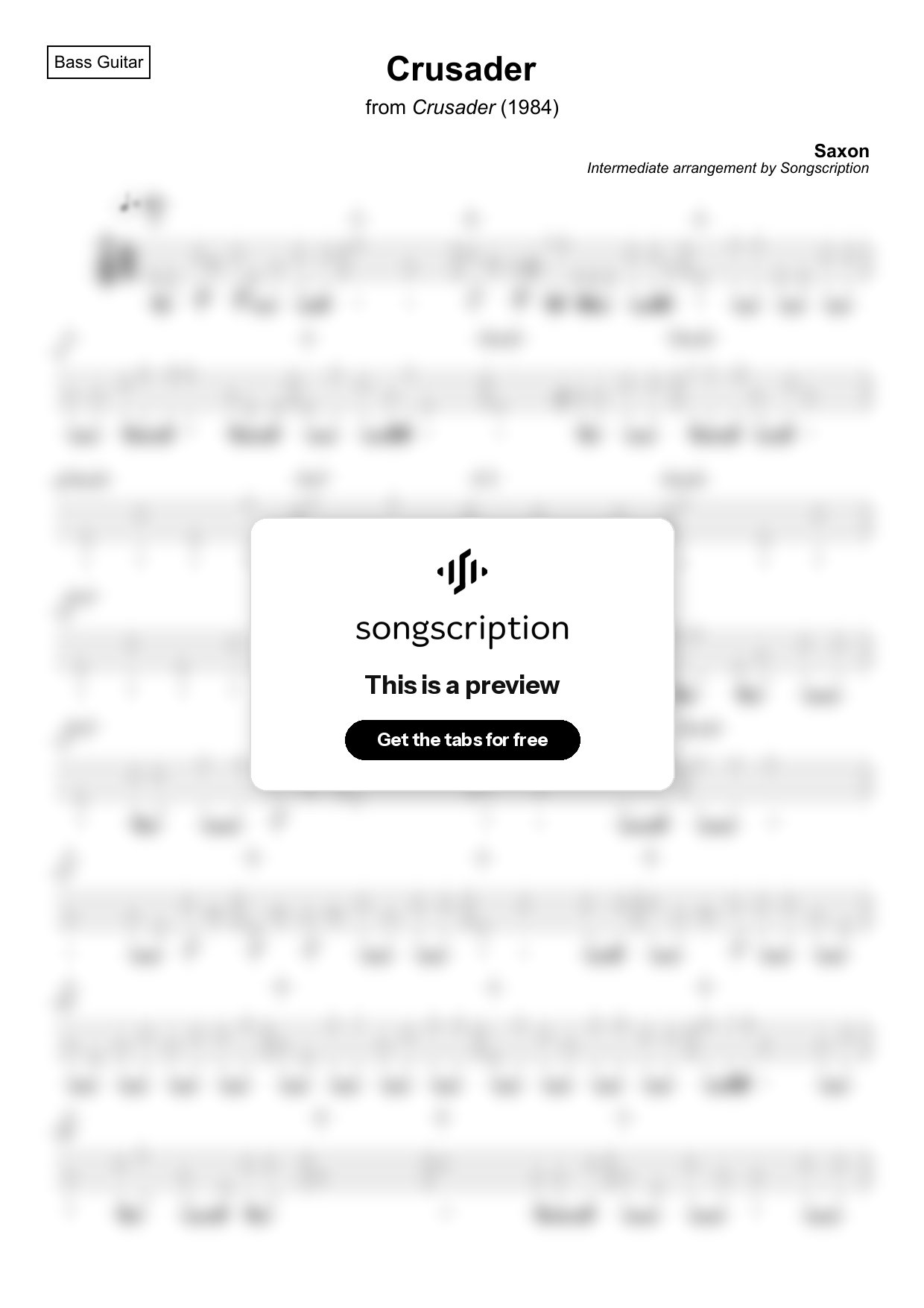 Intermediate Bass Guitar Tabs for "Crusader" by Saxon