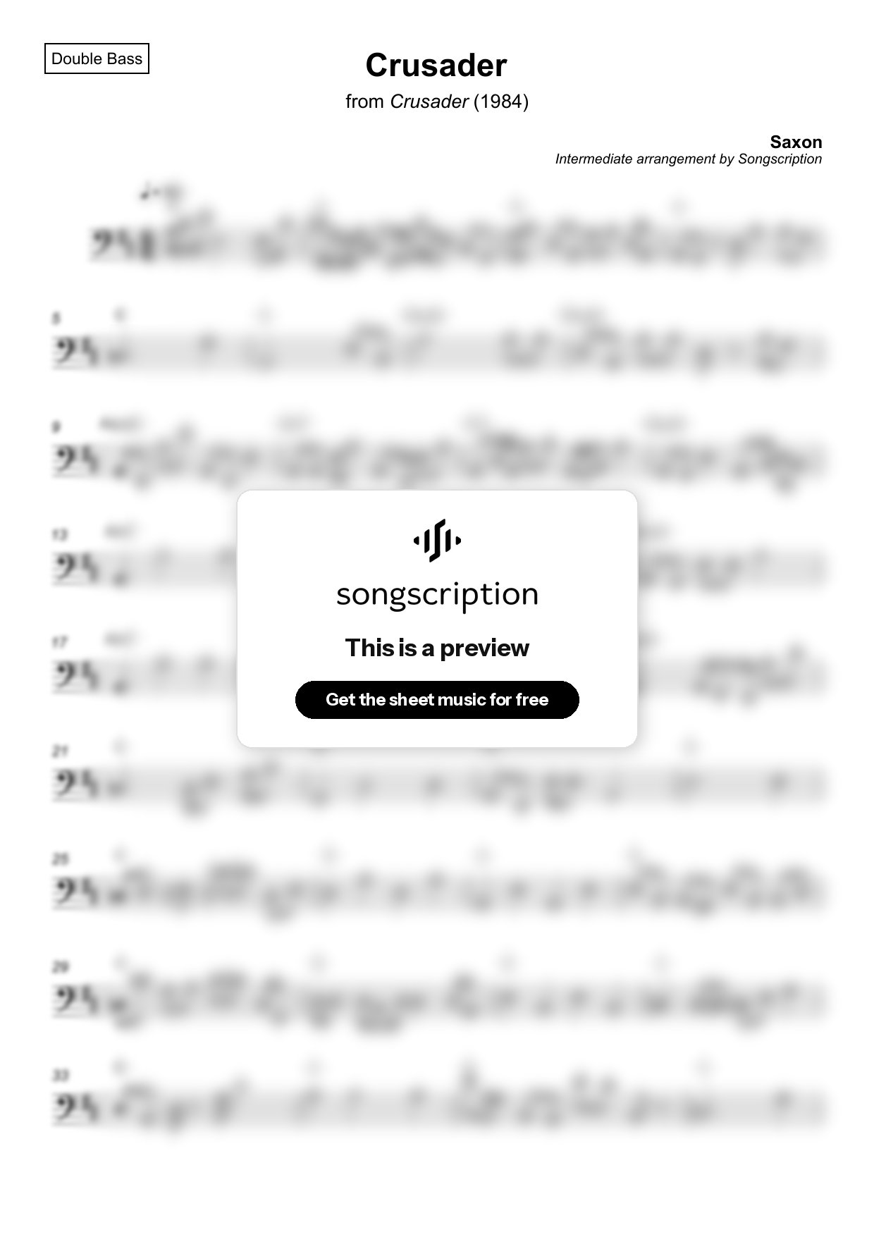 Intermediate Double Bass Sheet Music for "Crusader" by Saxon