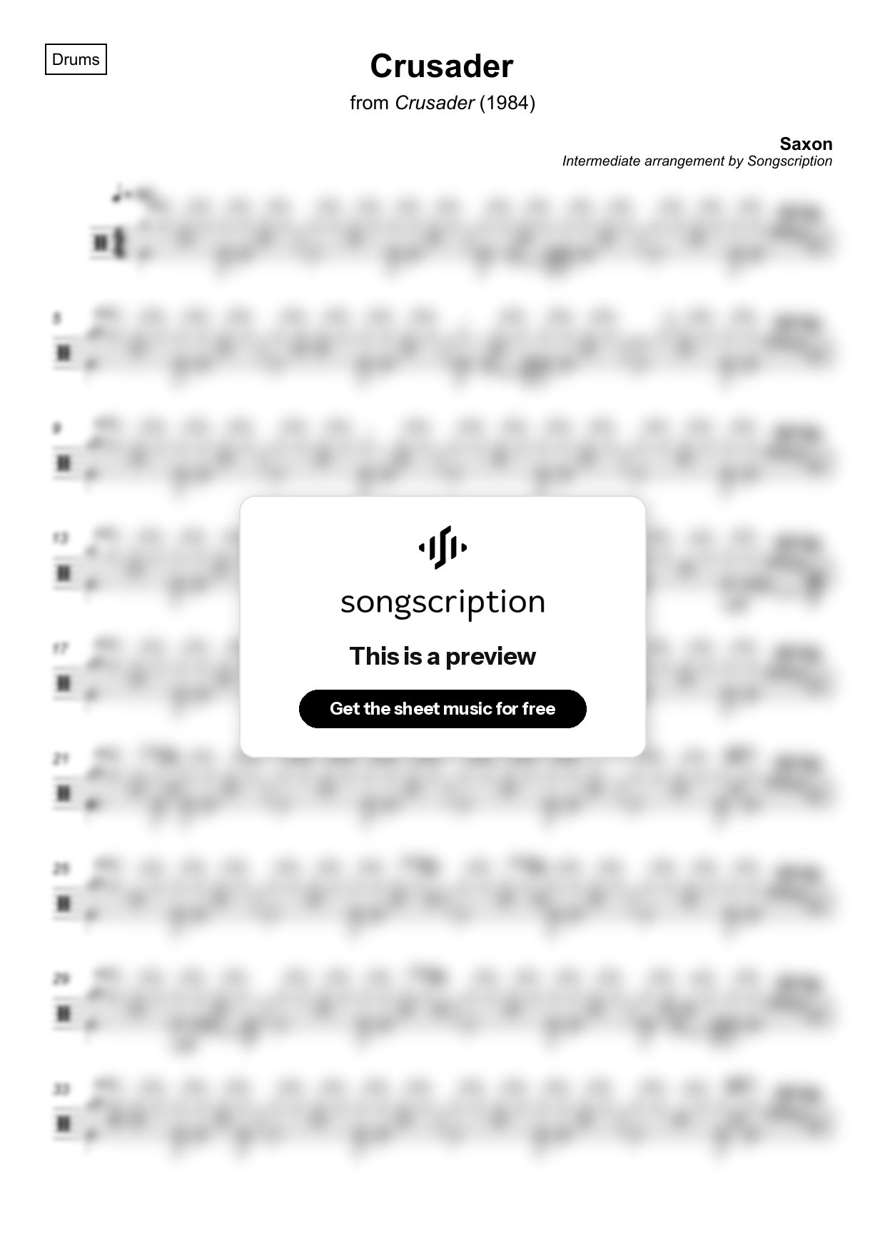 Intermediate Drums Sheet Music for "Crusader" by Saxon