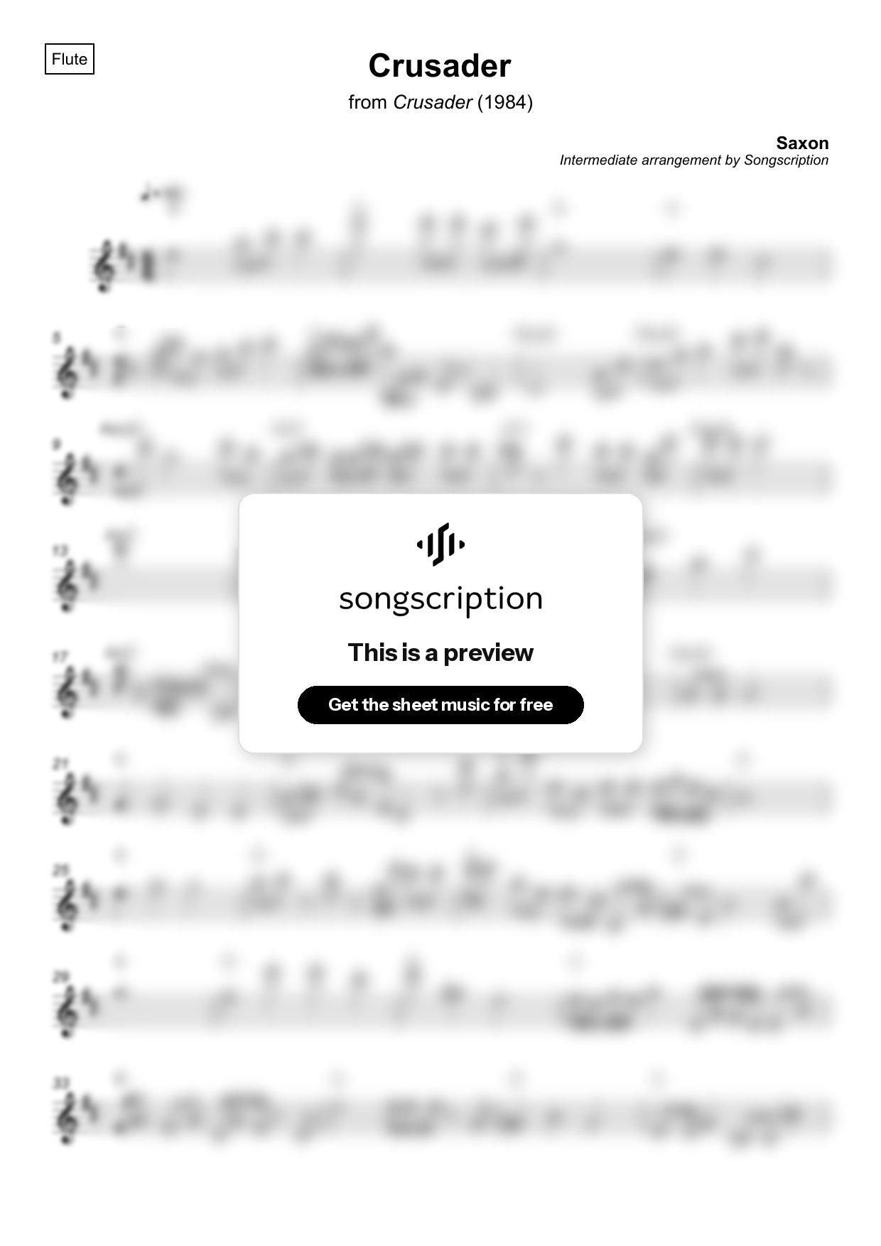 Intermediate Flute Sheet Music for "Crusader" by Saxon