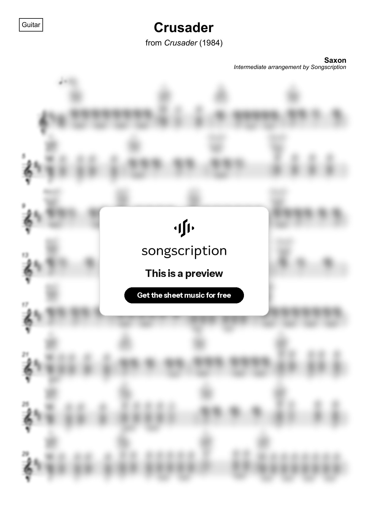 Intermediate Acoustic Guitar Sheet Music for "Crusader" by Saxon