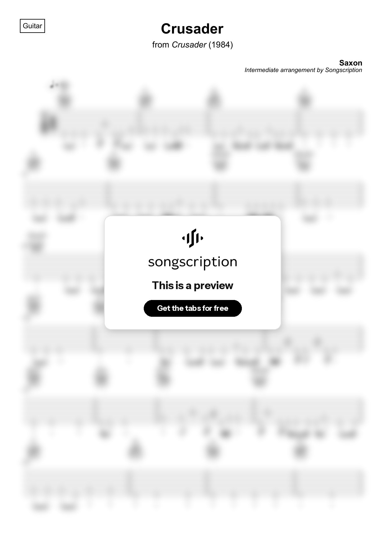 Intermediate Acoustic Guitar Tabs for "Crusader" by Saxon