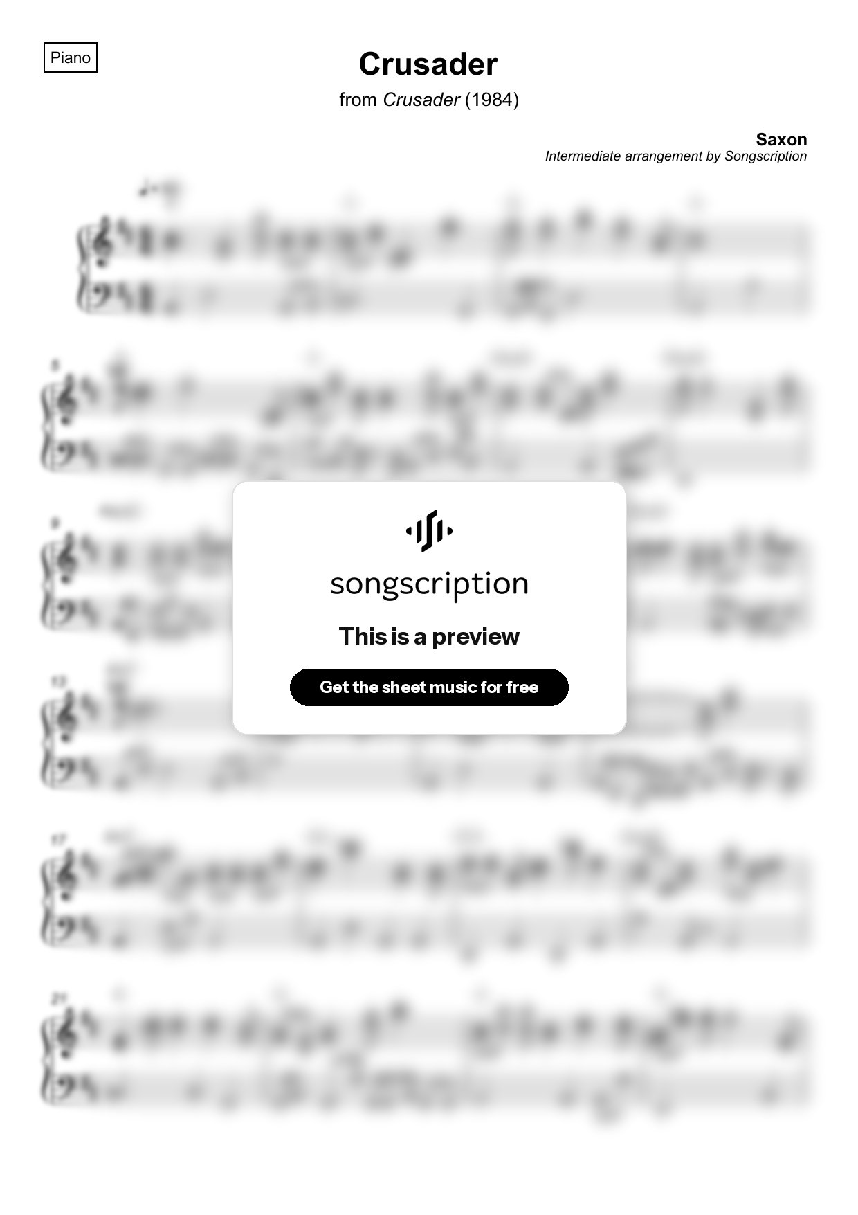 Intermediate Piano Sheet Music for "Crusader" by Saxon