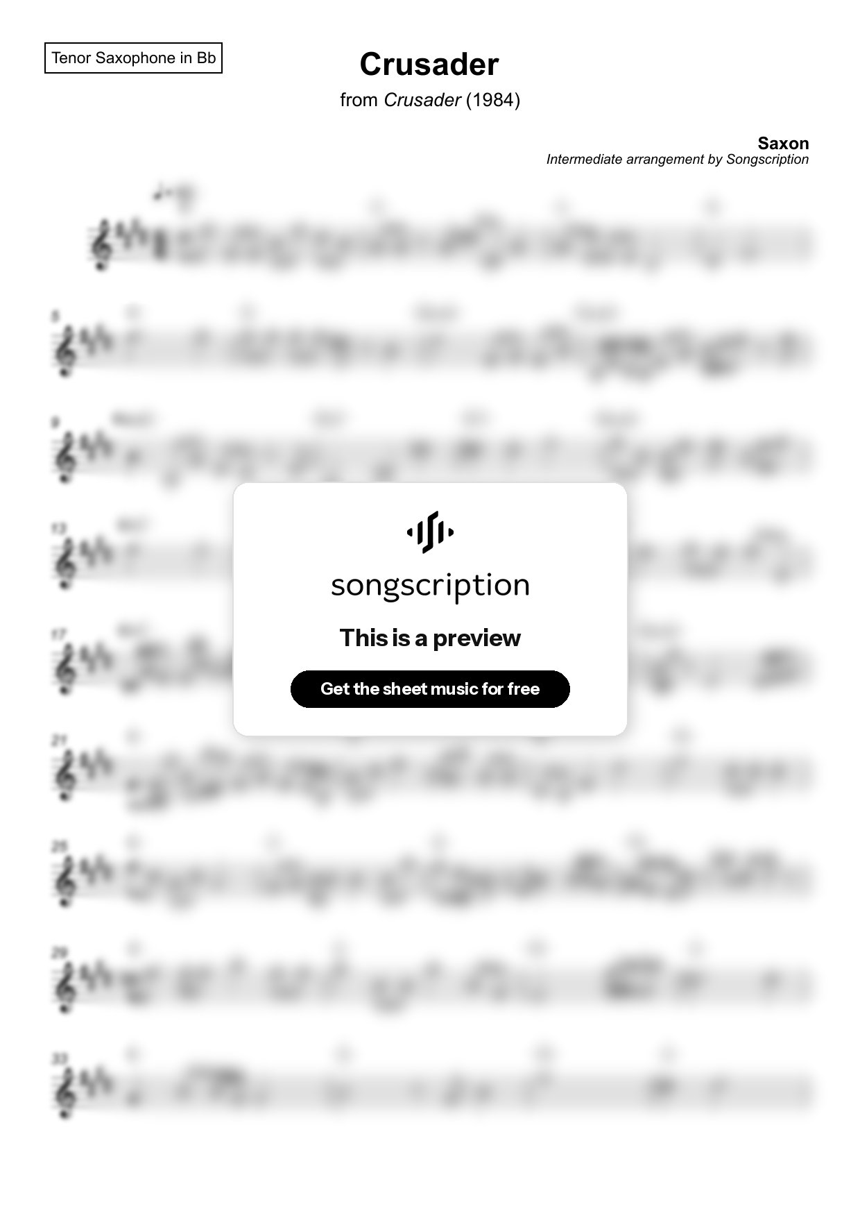 Intermediate Tenor Sax Sheet Music for "Crusader" by Saxon