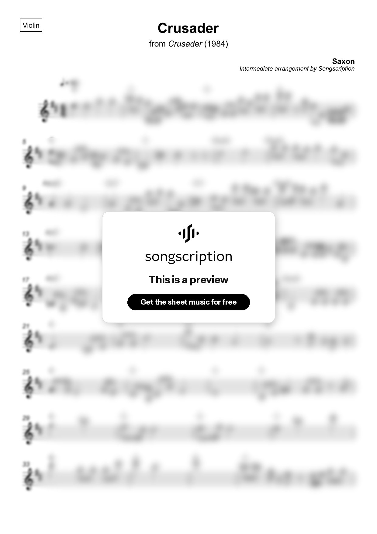 Intermediate Violin Sheet Music for "Crusader" by Saxon