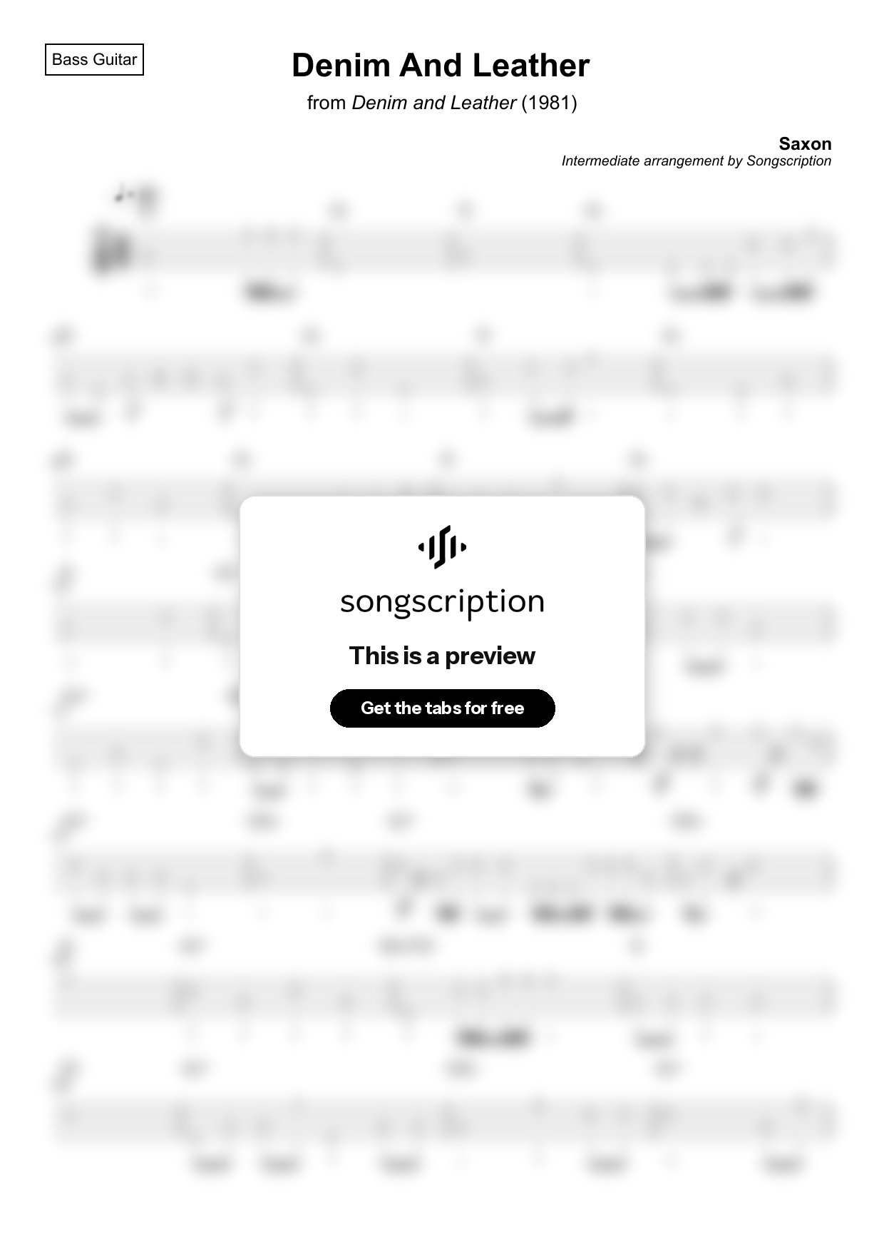 Intermediate Bass Guitar Tabs for "Denim And Leather" by Saxon