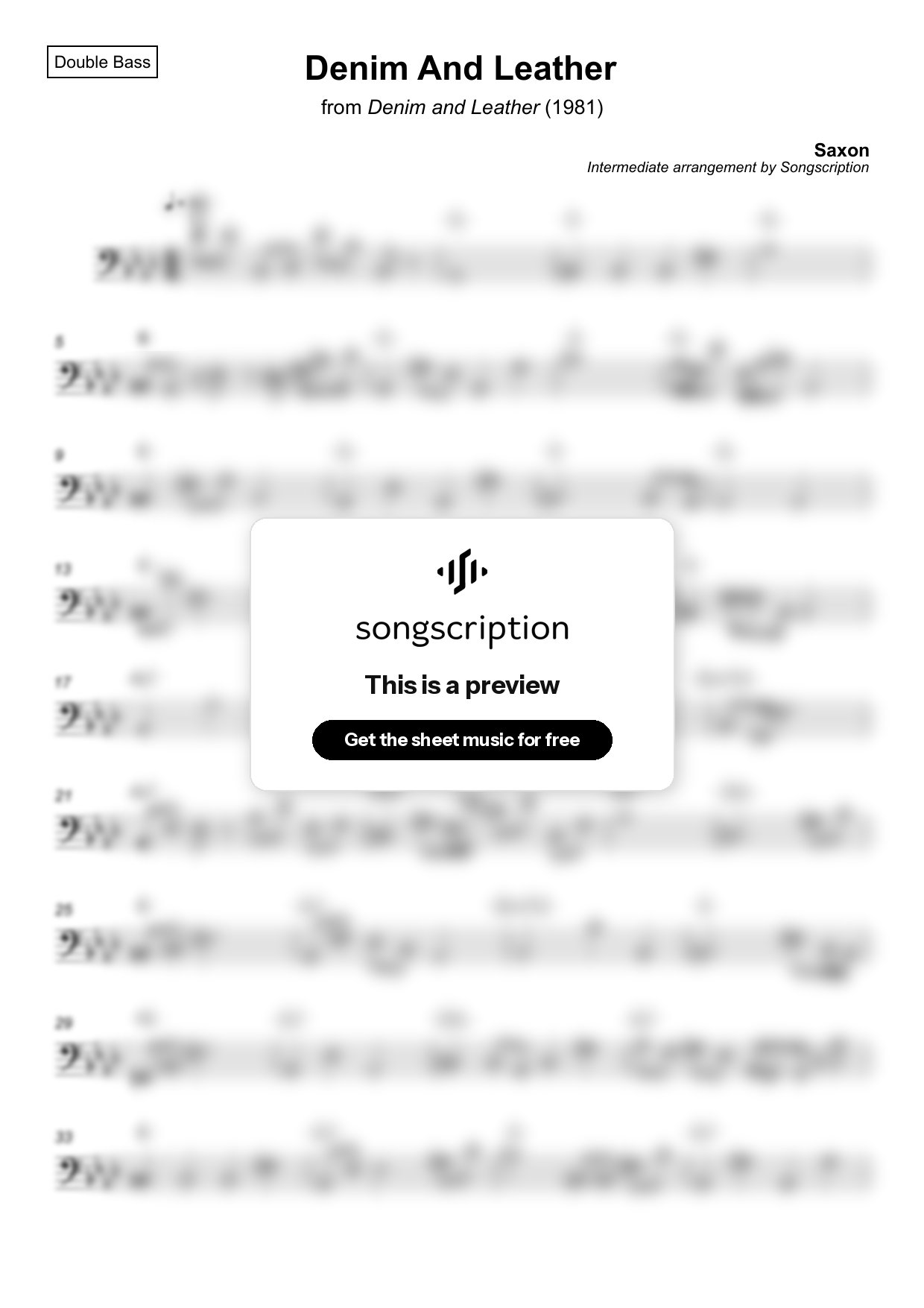 Intermediate Double Bass Sheet Music for "Denim And Leather" by Saxon