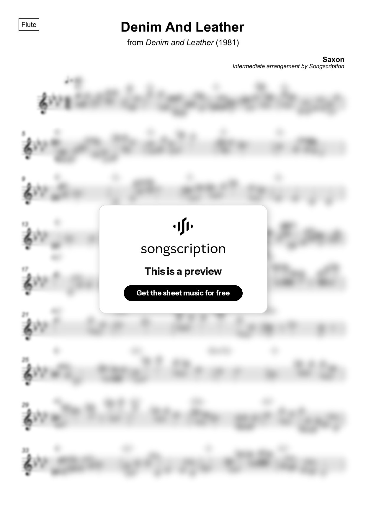 Intermediate Flute Sheet Music for "Denim And Leather" by Saxon