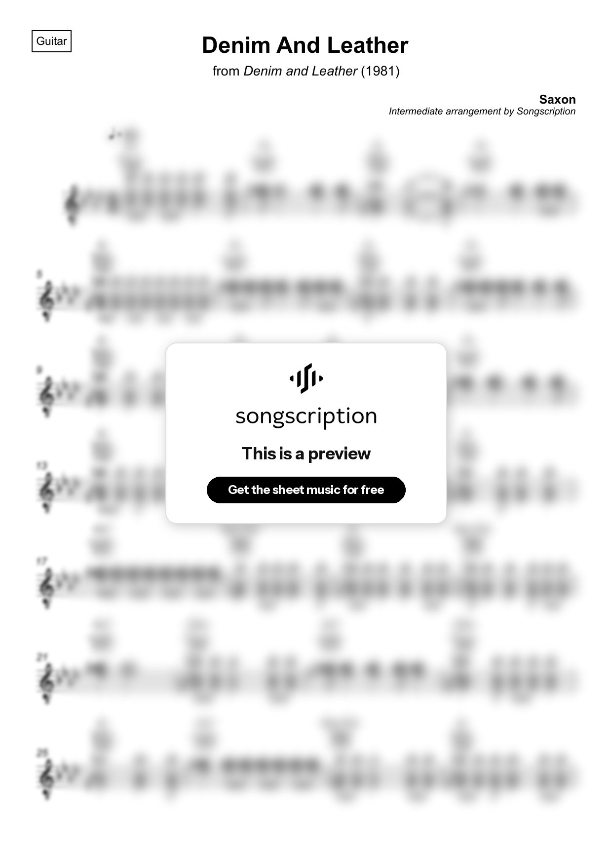 Intermediate Acoustic Guitar Sheet Music for "Denim And Leather" by Saxon