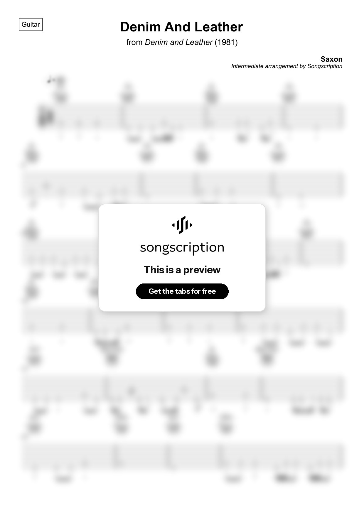 Intermediate Acoustic Guitar Tabs for "Denim And Leather" by Saxon