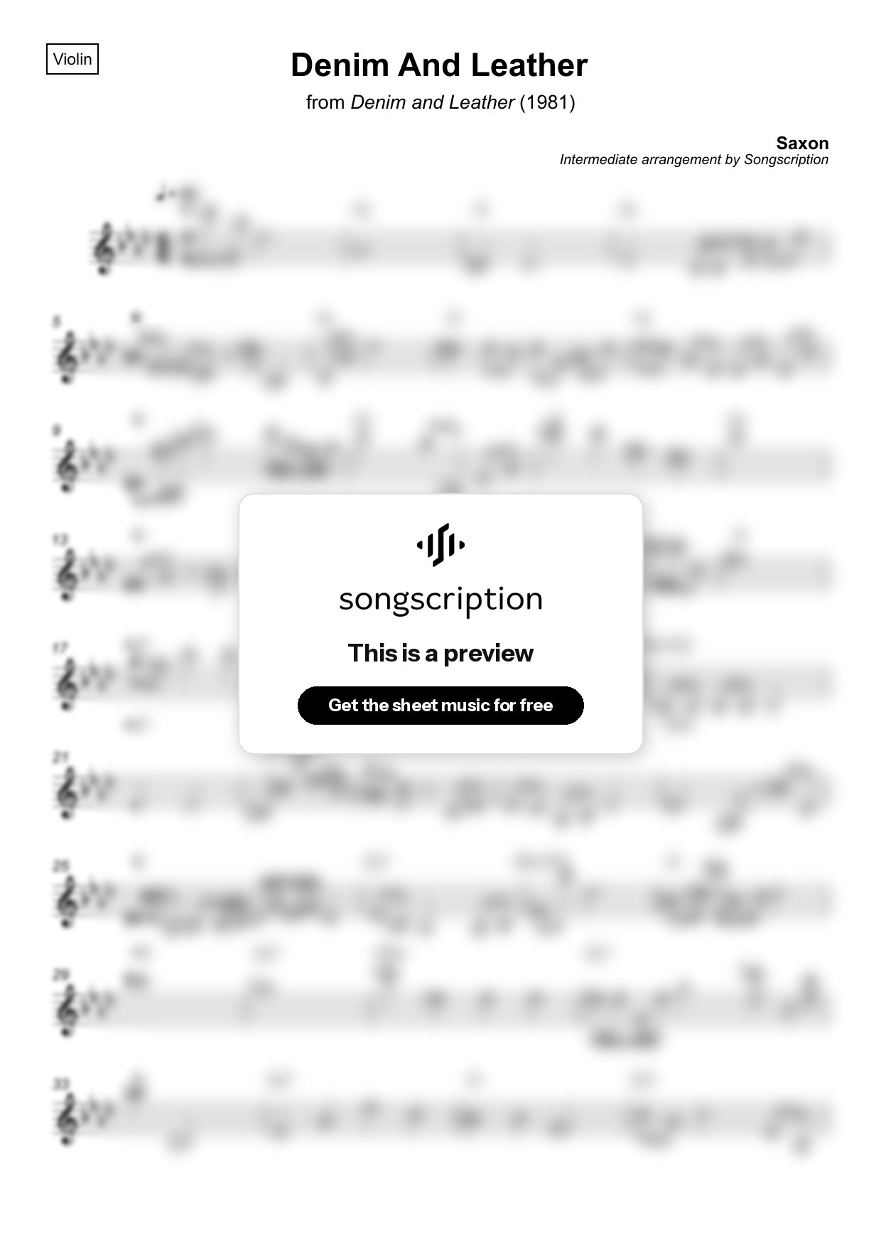 Intermediate Violin Sheet Music for "Denim And Leather" by Saxon