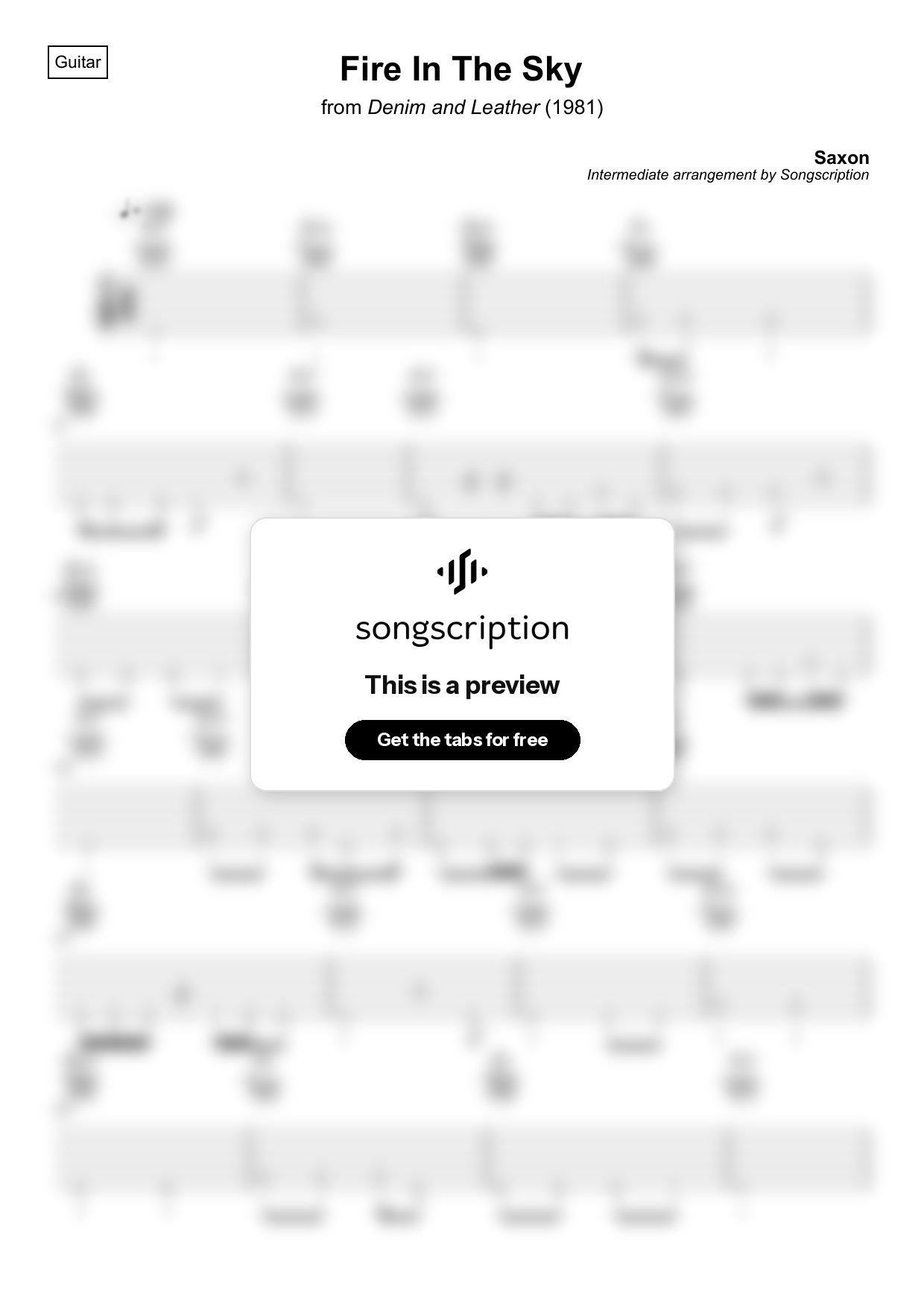 Intermediate Acoustic Guitar Tabs for "Fire In The Sky" by Saxon