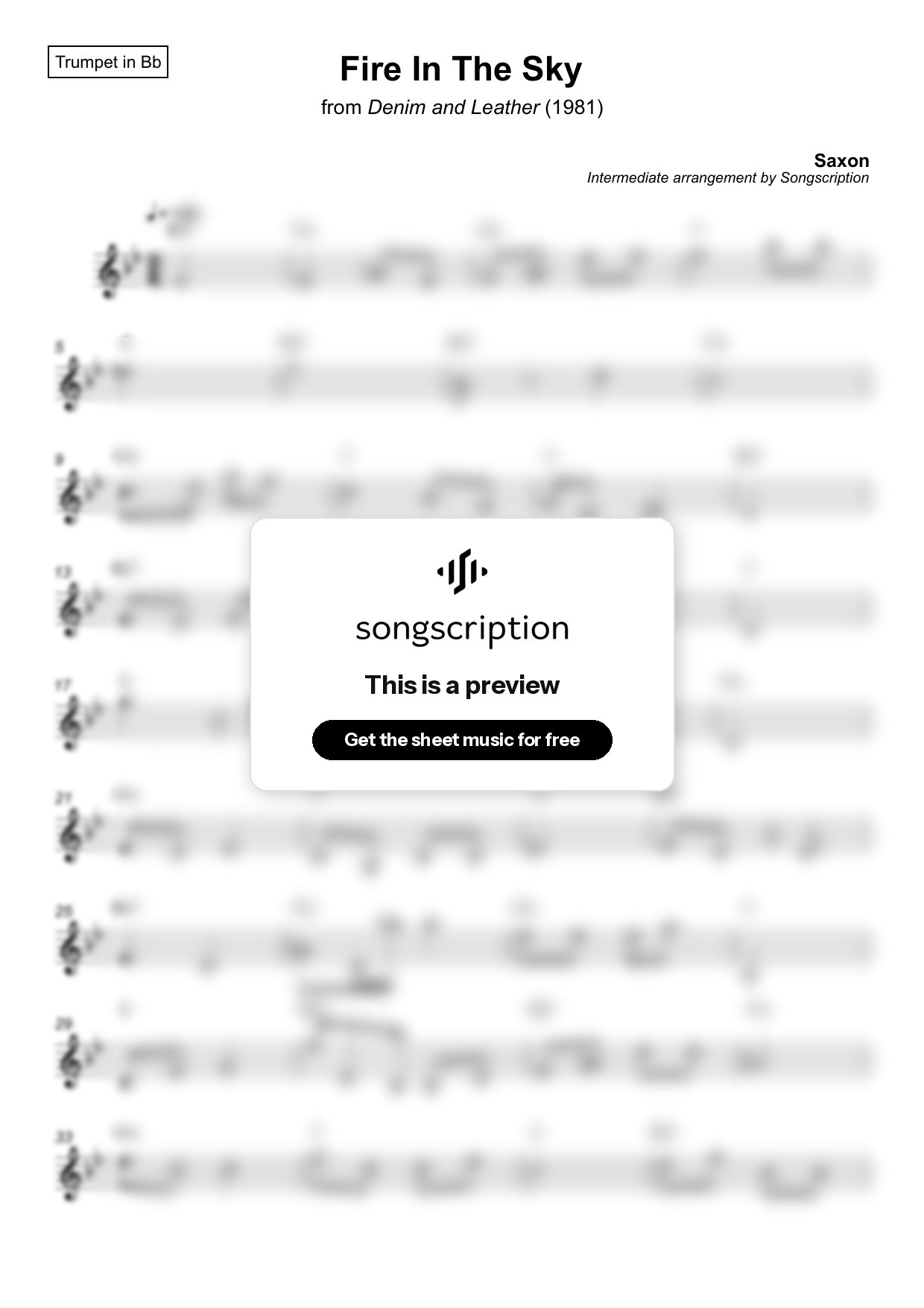 Intermediate Trumpet Sheet Music for "Fire In The Sky" by Saxon