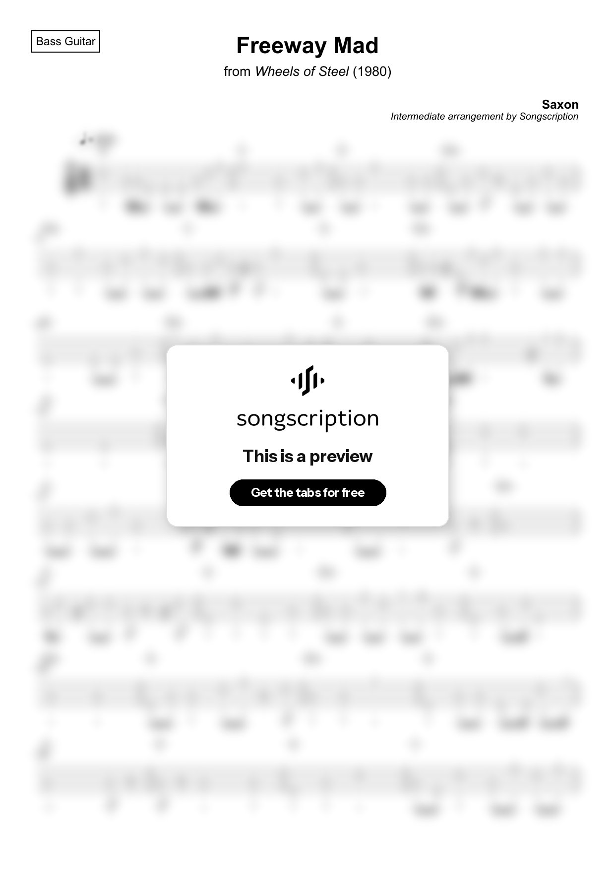 Intermediate Bass Guitar Tabs for "Freeway Mad" by Saxon