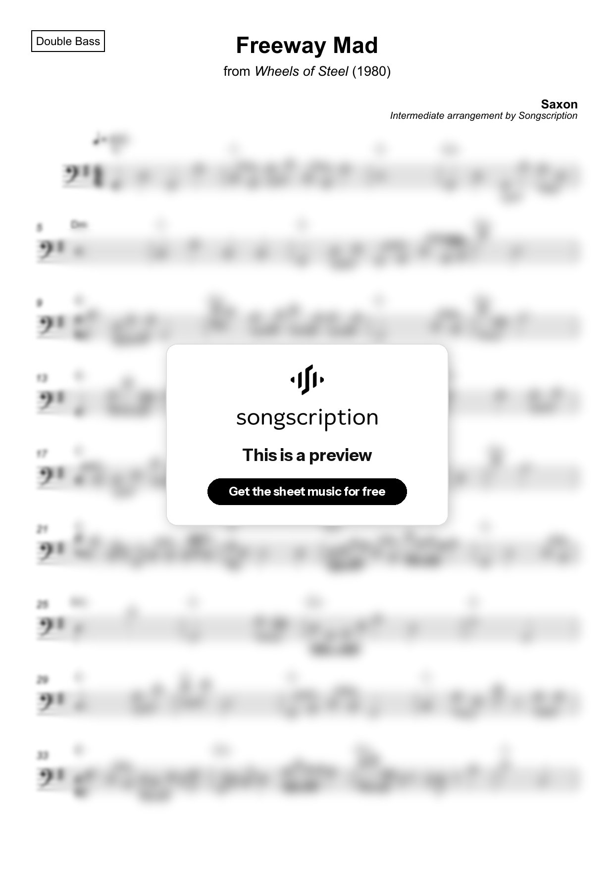 Intermediate Double Bass Sheet Music for "Freeway Mad" by Saxon