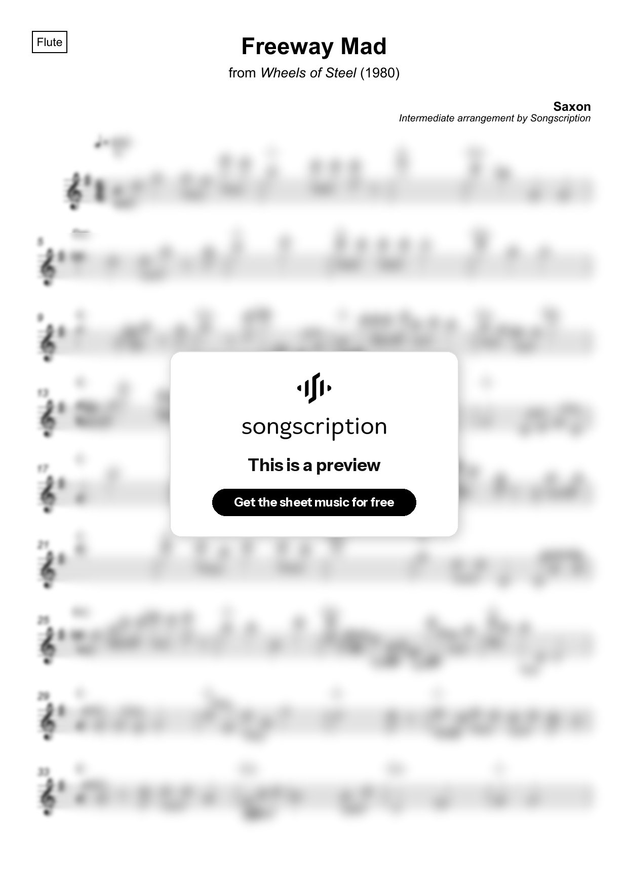 Intermediate Flute Sheet Music for "Freeway Mad" by Saxon