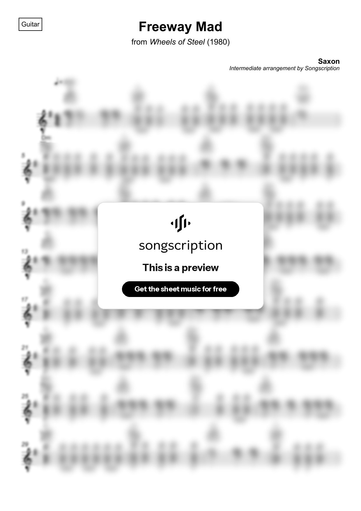 Intermediate Acoustic Guitar Sheet Music for "Freeway Mad" by Saxon