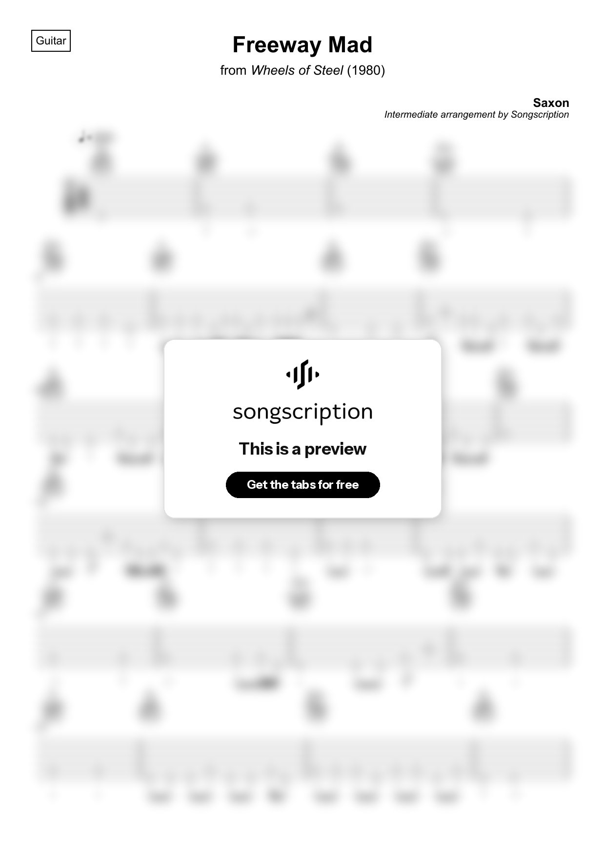 Intermediate Acoustic Guitar Tabs for "Freeway Mad" by Saxon