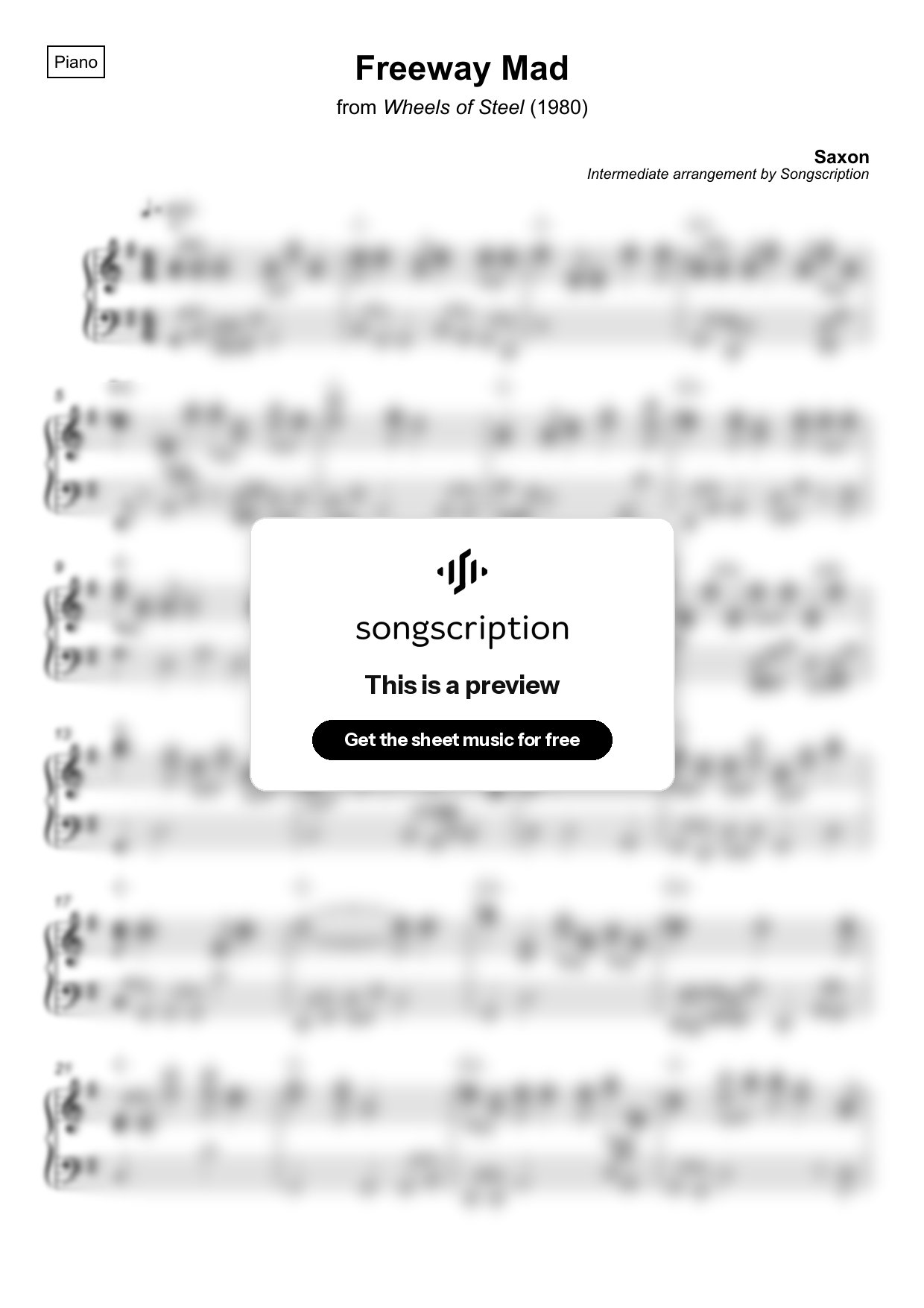 Intermediate Piano Sheet Music for "Freeway Mad" by Saxon