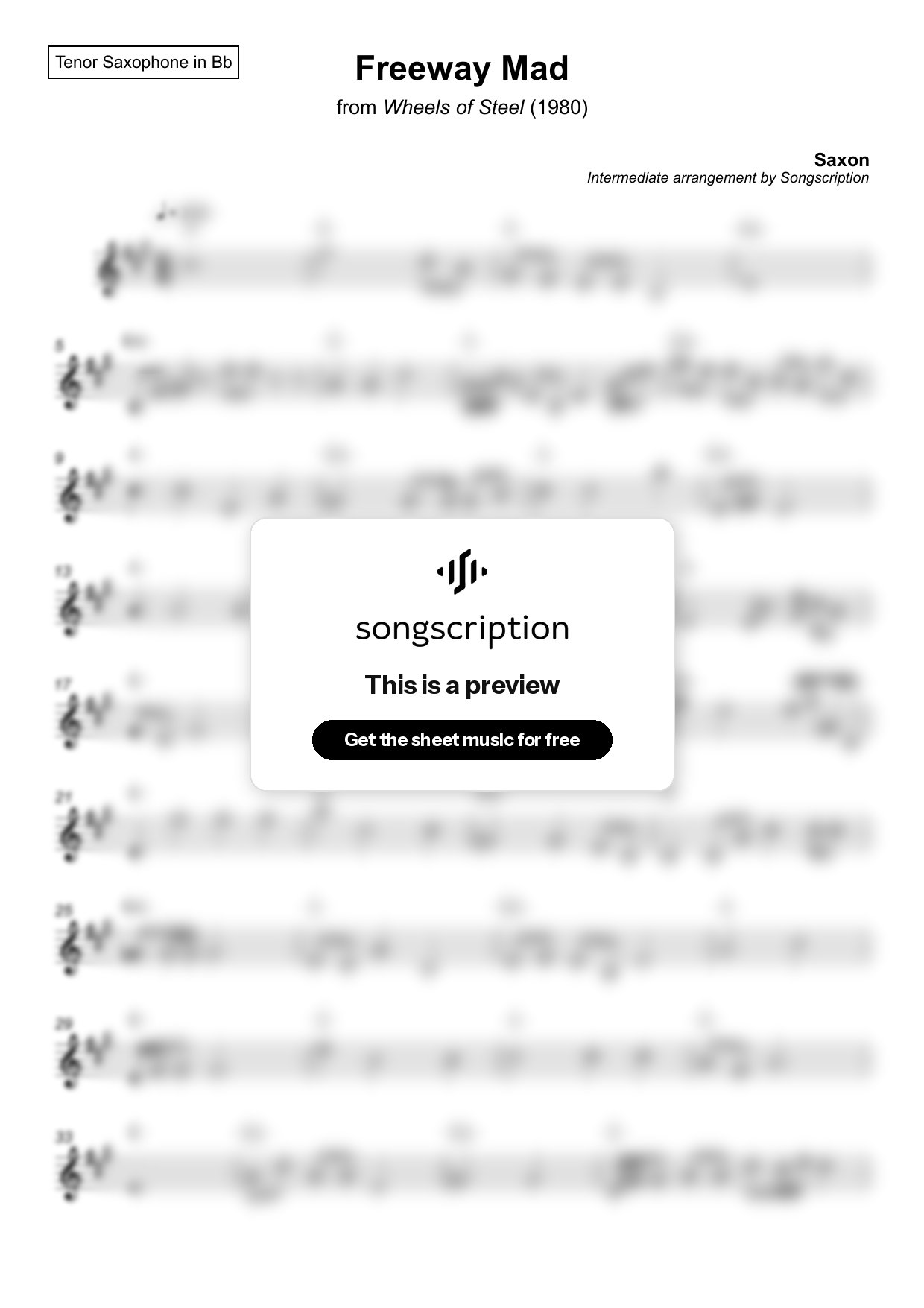 Intermediate Tenor Sax Sheet Music for "Freeway Mad" by Saxon