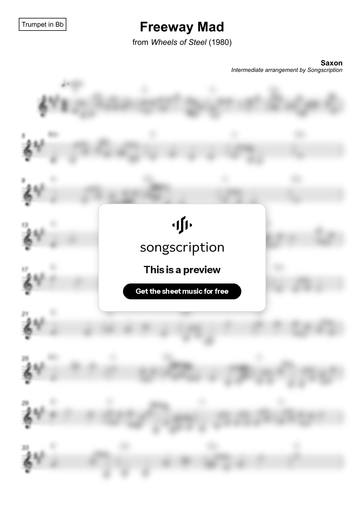Intermediate Trumpet Sheet Music for "Freeway Mad" by Saxon