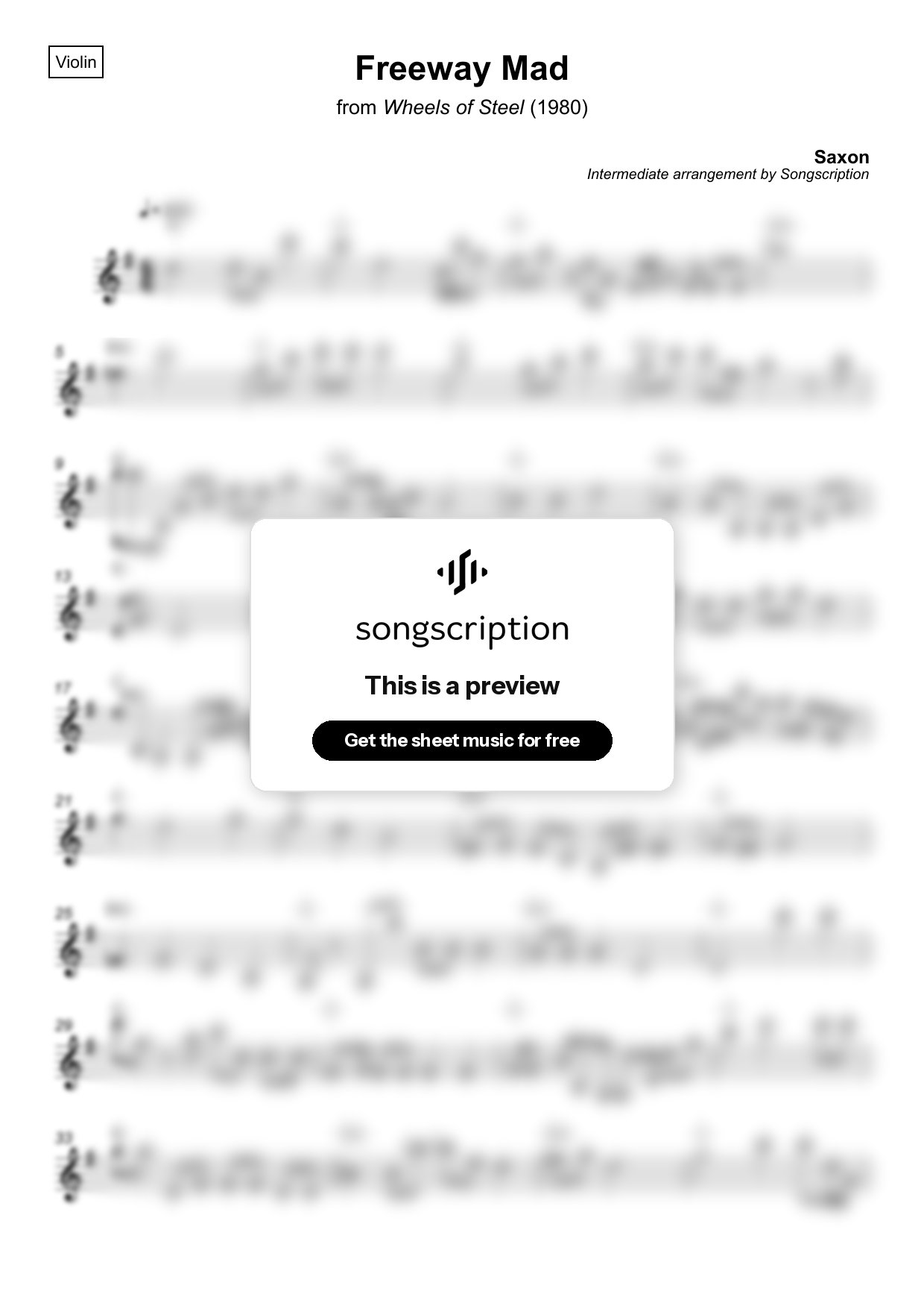 Intermediate Violin Sheet Music for "Freeway Mad" by Saxon