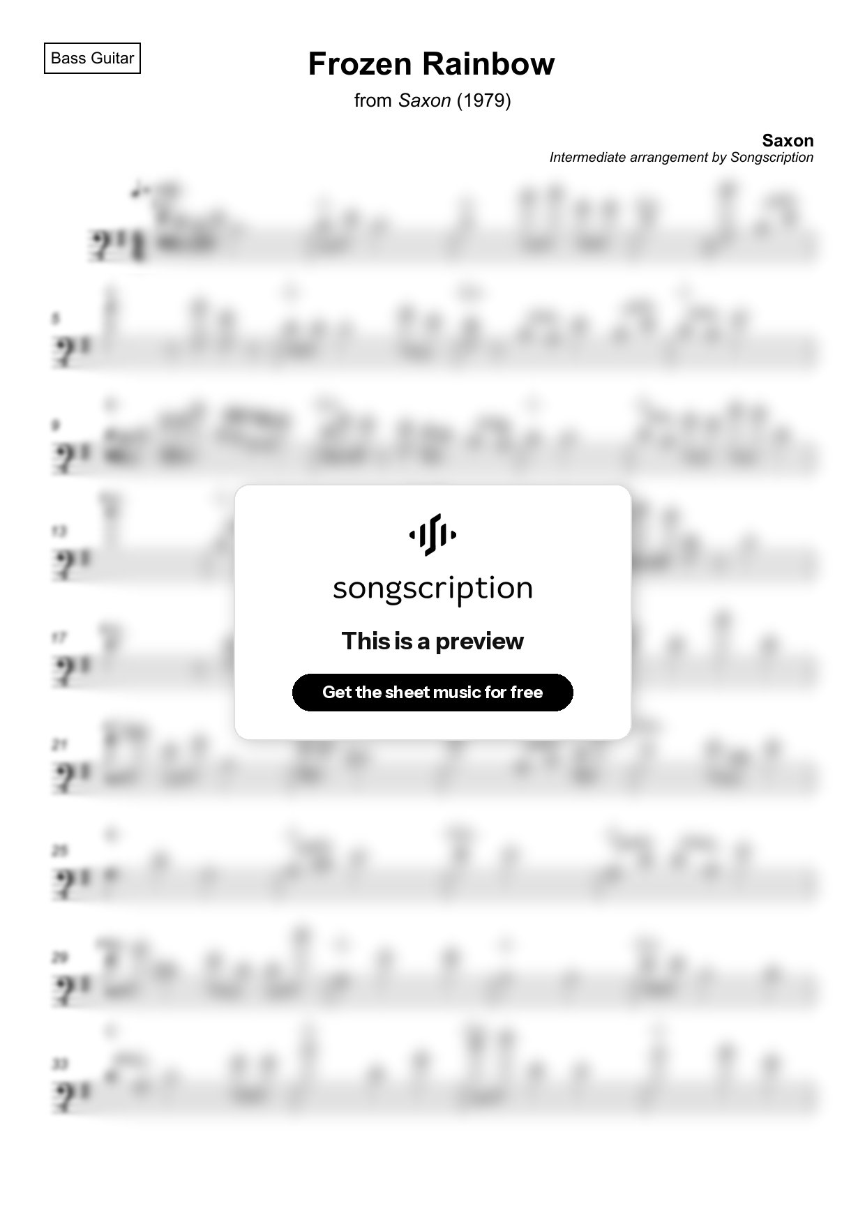 Intermediate Bass Guitar Sheet Music for "Frozen Rainbow" by Saxon