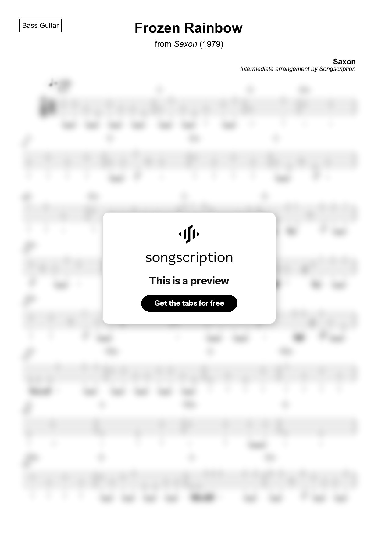 Intermediate Bass Guitar Tabs for "Frozen Rainbow" by Saxon