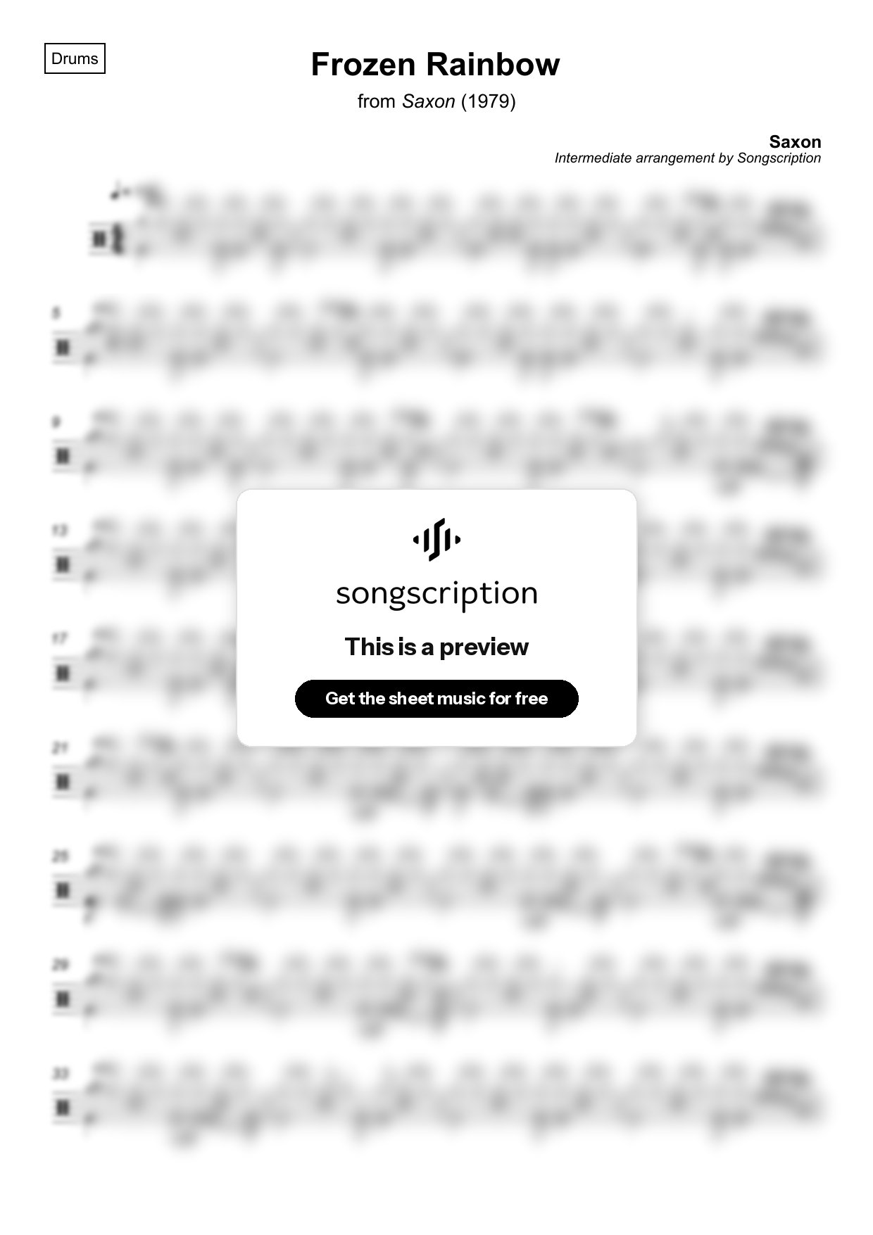 Intermediate Drums Sheet Music for "Frozen Rainbow" by Saxon