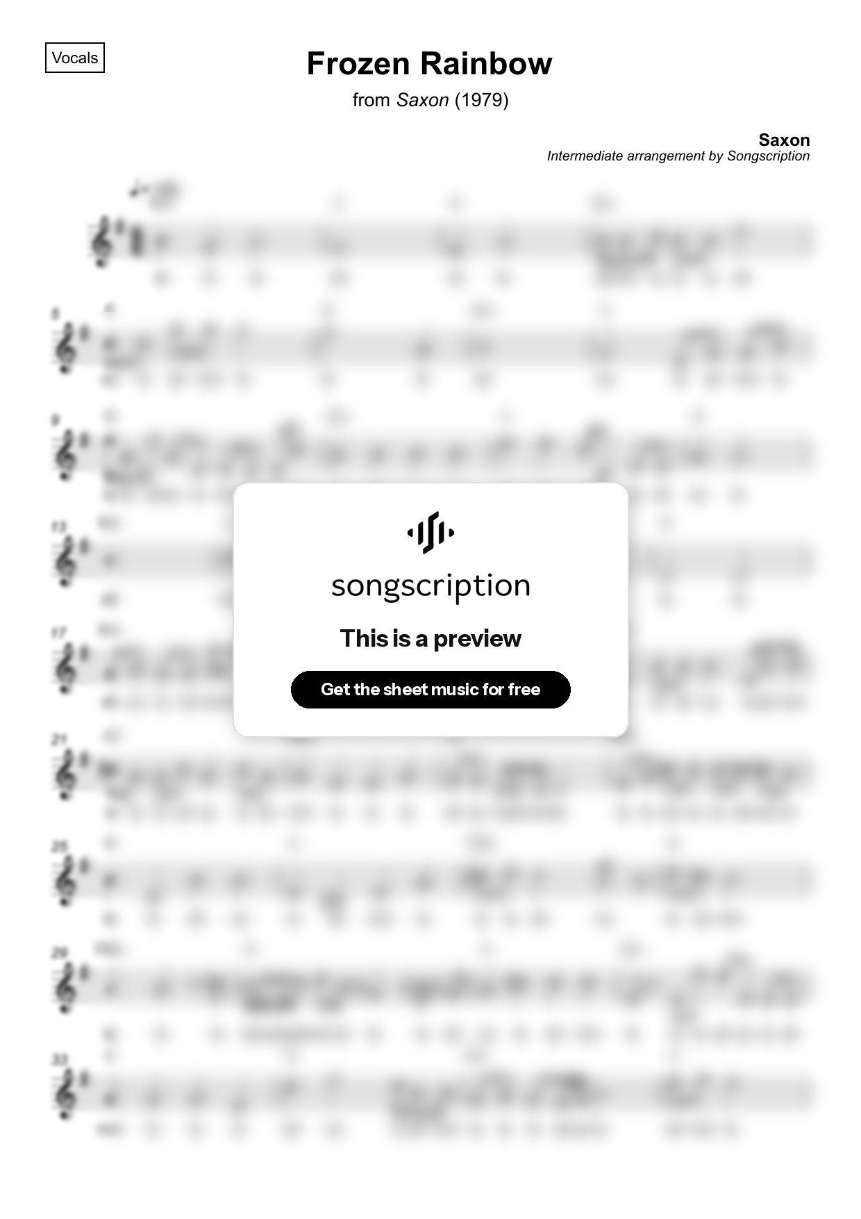 Intermediate Vocals Sheet Music for "Frozen Rainbow" by Saxon