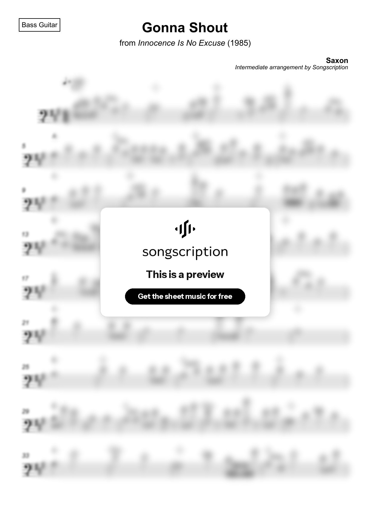 Intermediate Bass Guitar Sheet Music for "Gonna Shout" by Saxon