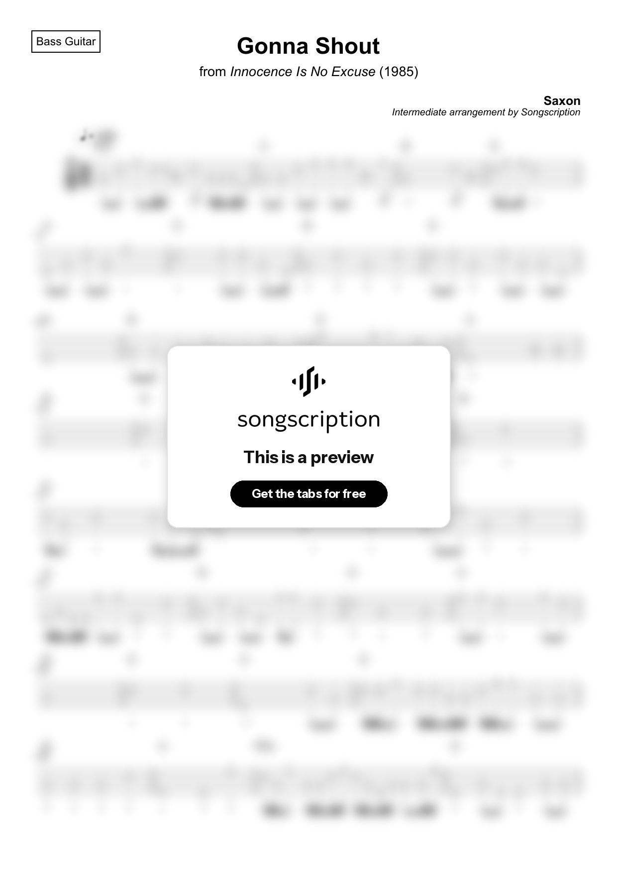 Intermediate Bass Guitar Tabs for "Gonna Shout" by Saxon